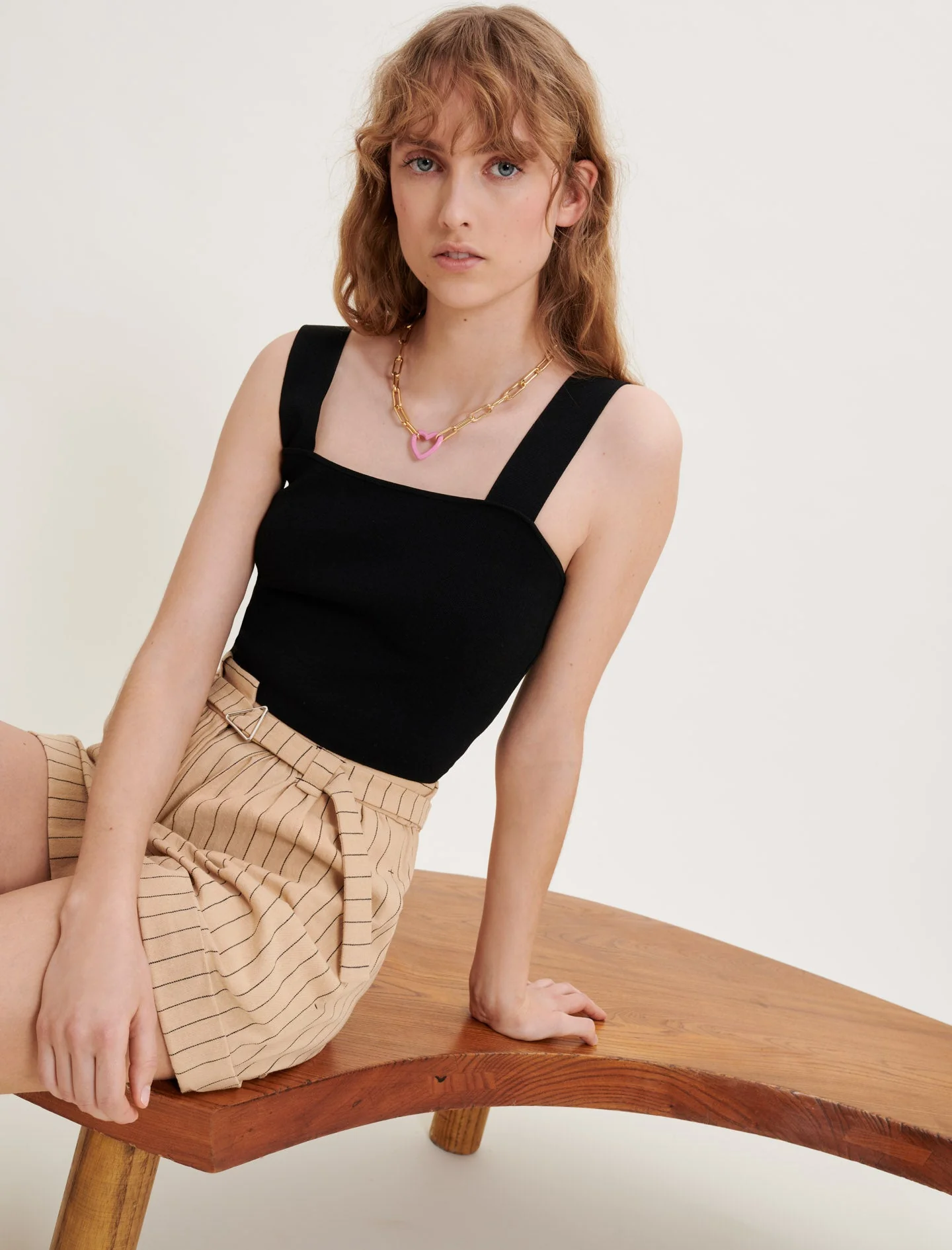 Knitted crop top with straps Black - Image 3