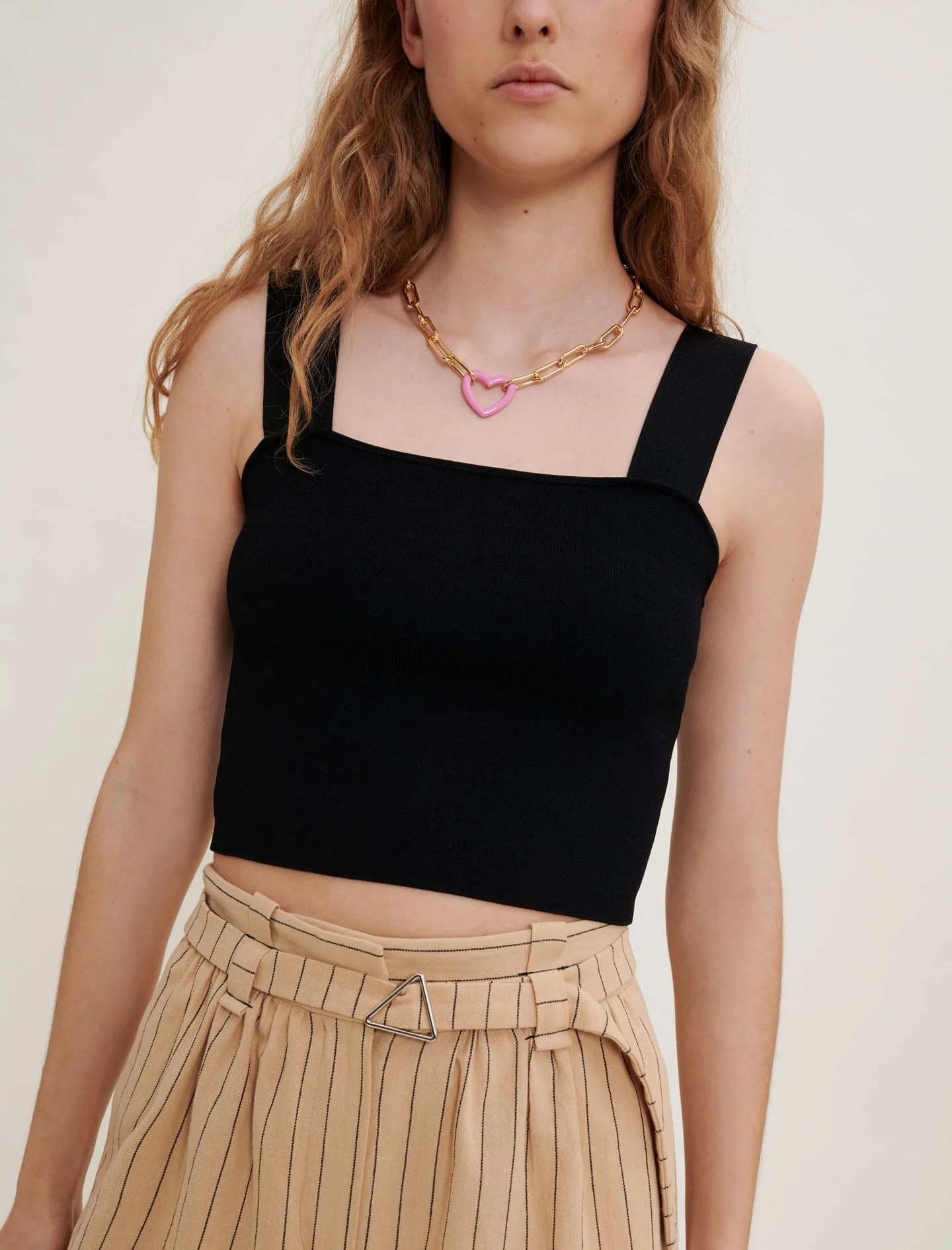 Knitted crop top with straps Black - Image 5