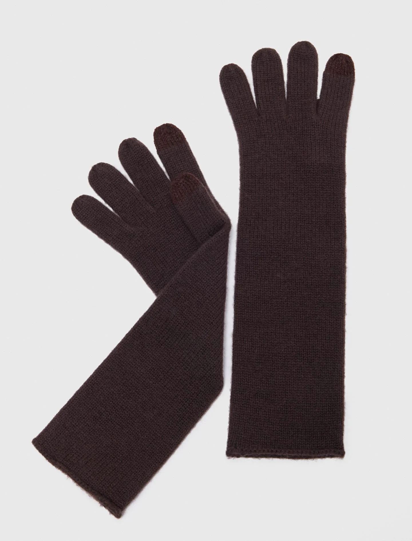 Long wool and cashmere gloves Dark Brown - Image 3