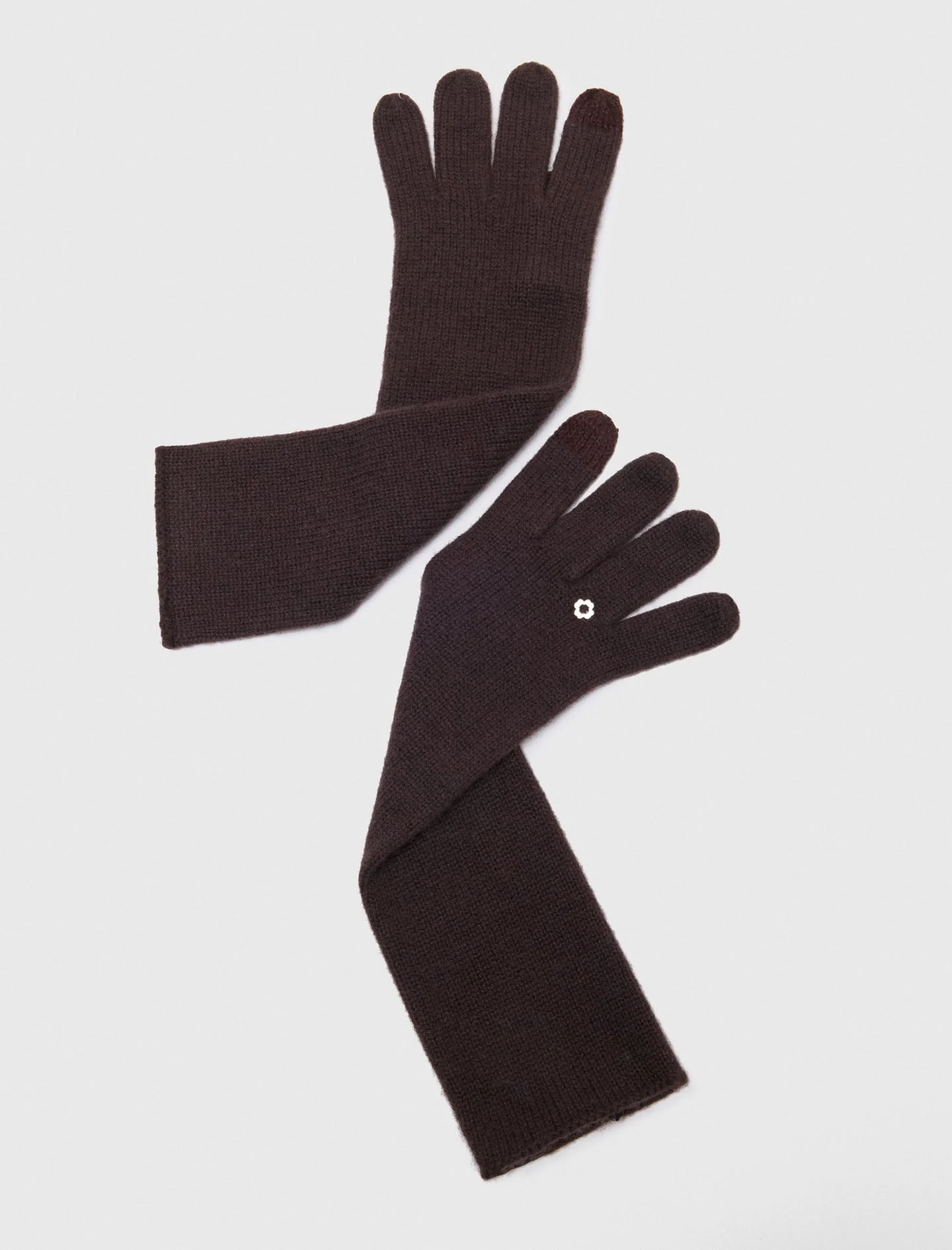 Long wool and cashmere gloves Dark Brown - Image 4