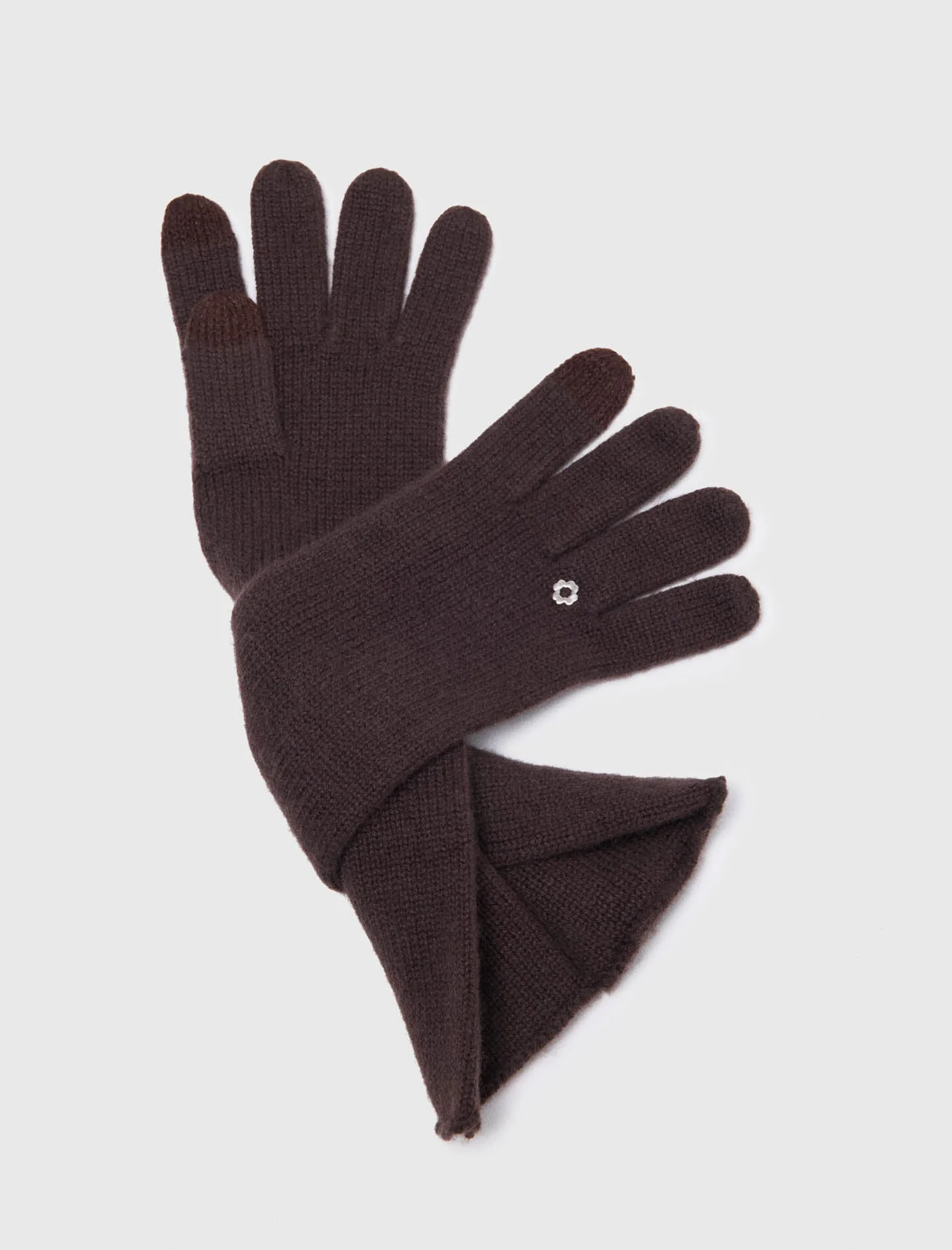 Long wool and cashmere gloves Dark Brown - Image 5