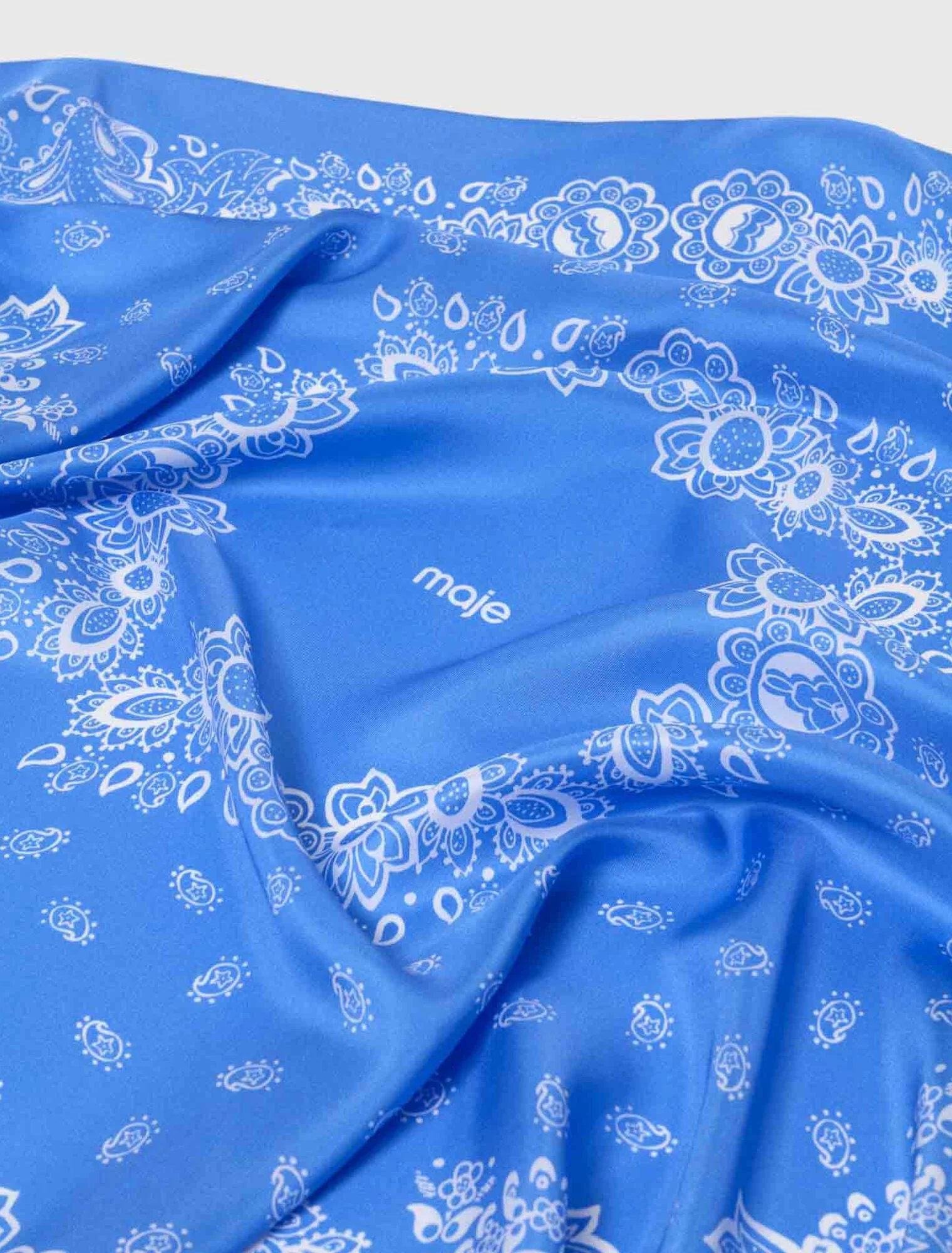 Bandana Print Silk Scarf Light Blue Bandana - Image 3