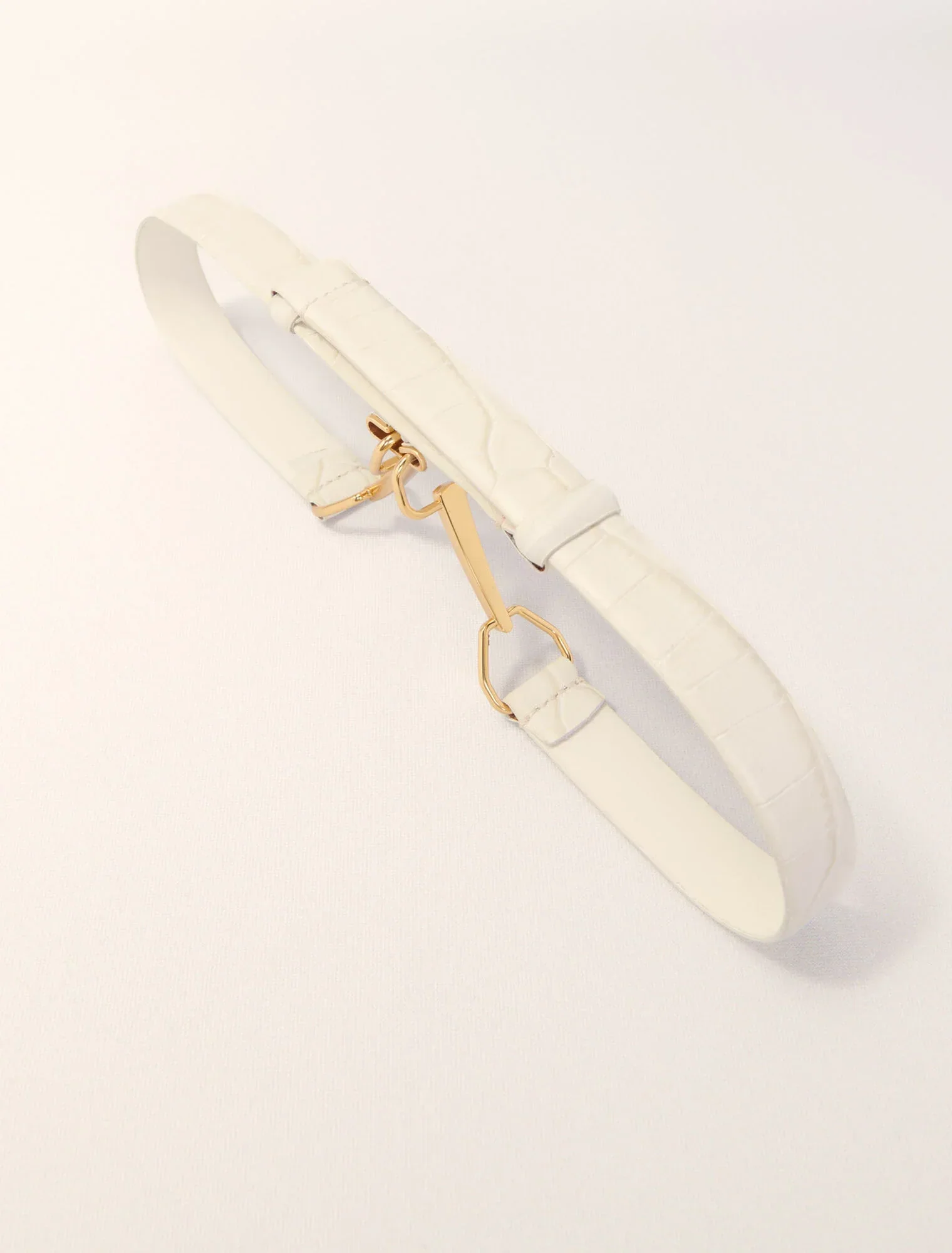 Leather belt with horse bit buckle Ecru - Image 6