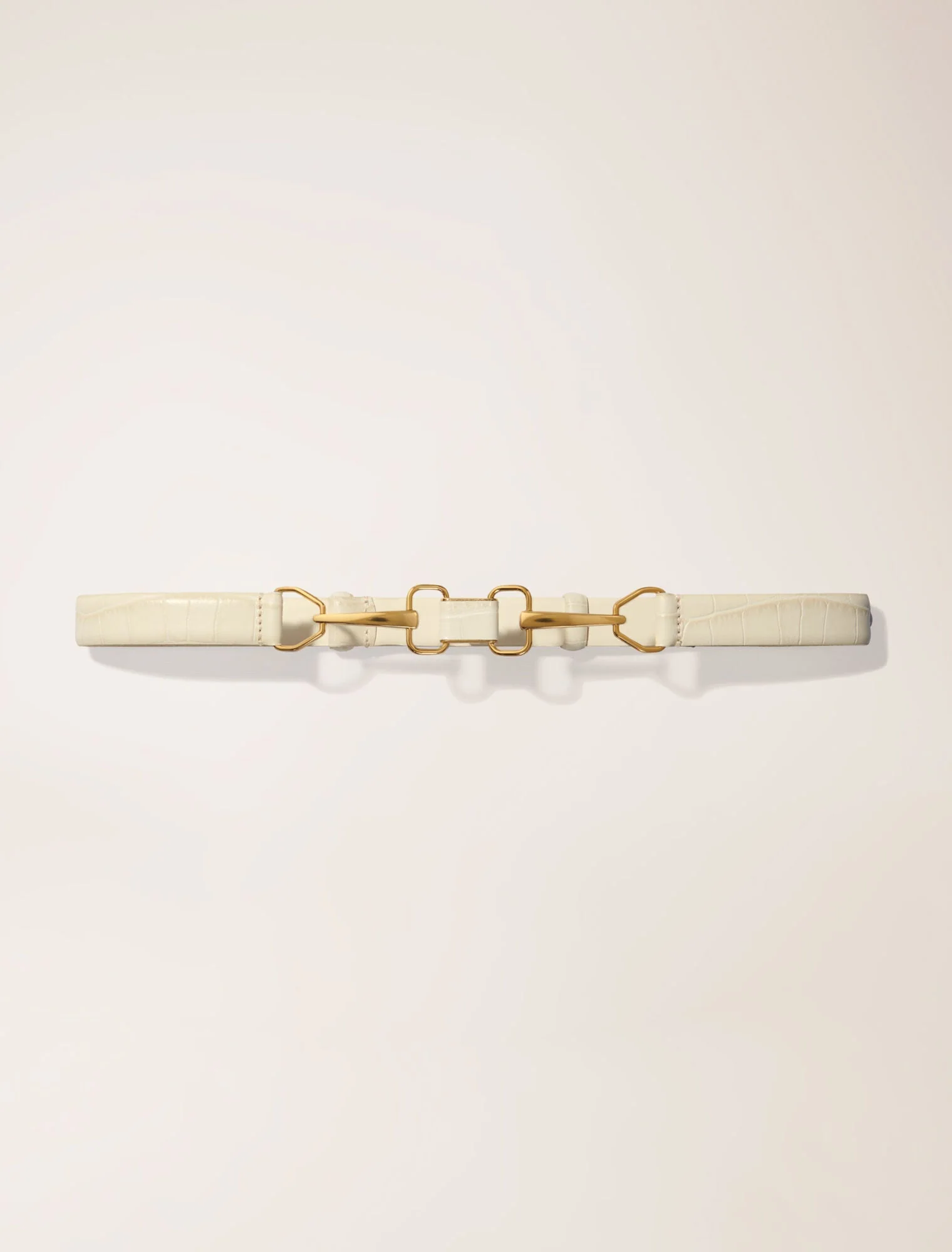 Leather belt with horse bit buckle Ecru - Image 7