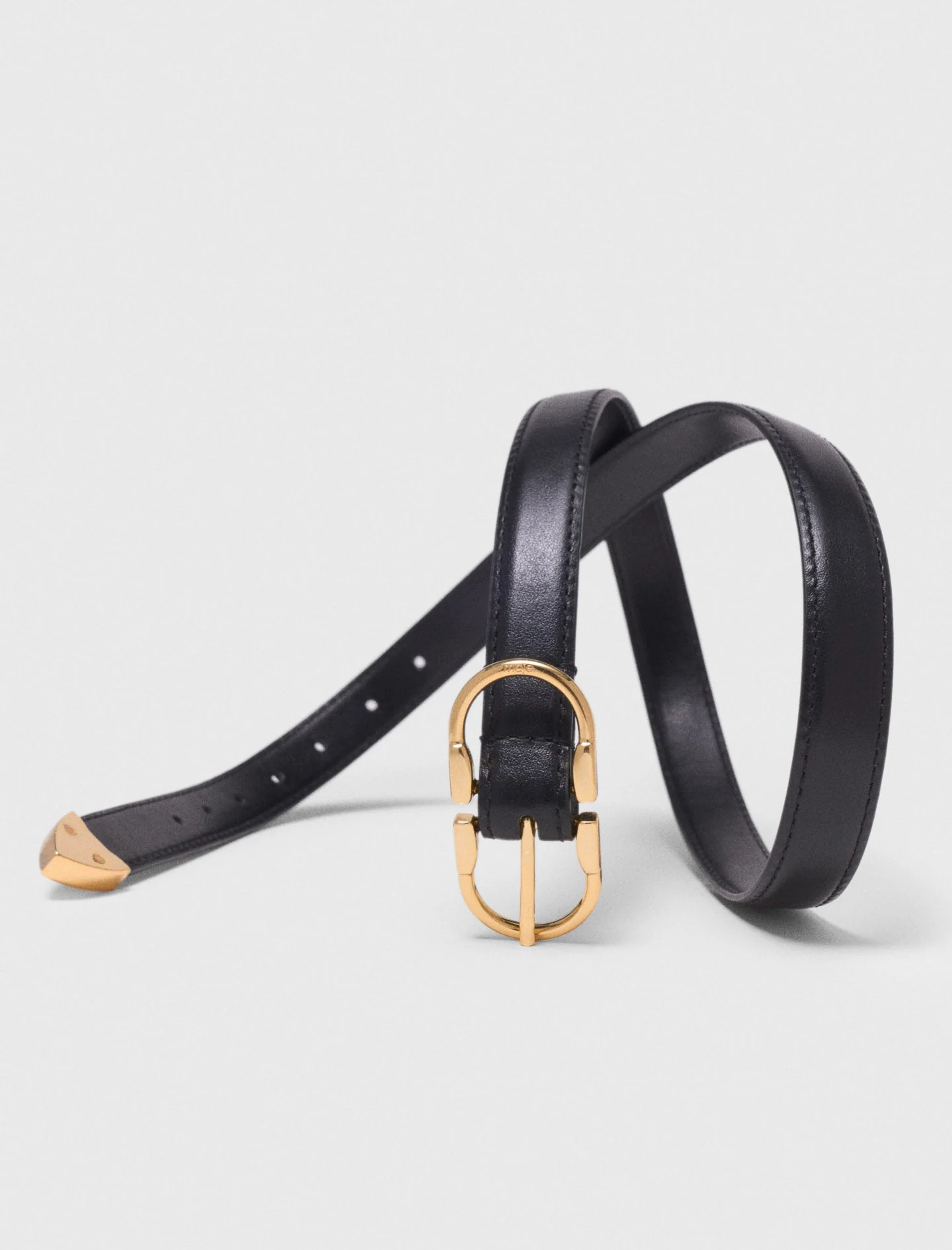Double-Buckle Leather Belt Black - Image 3
