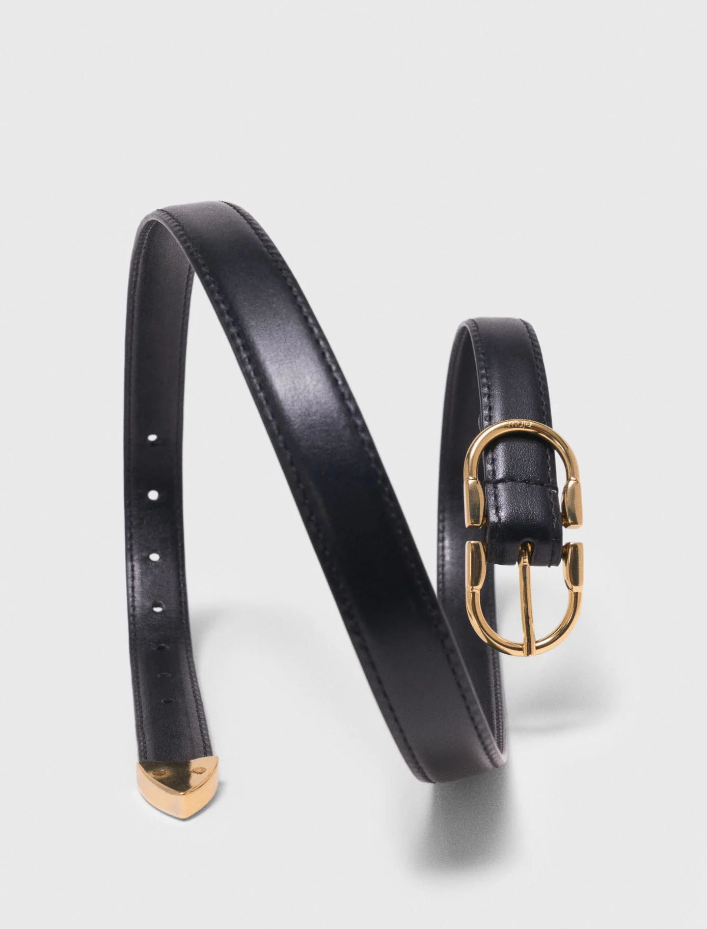 Double-Buckle Leather Belt Black - Image 4