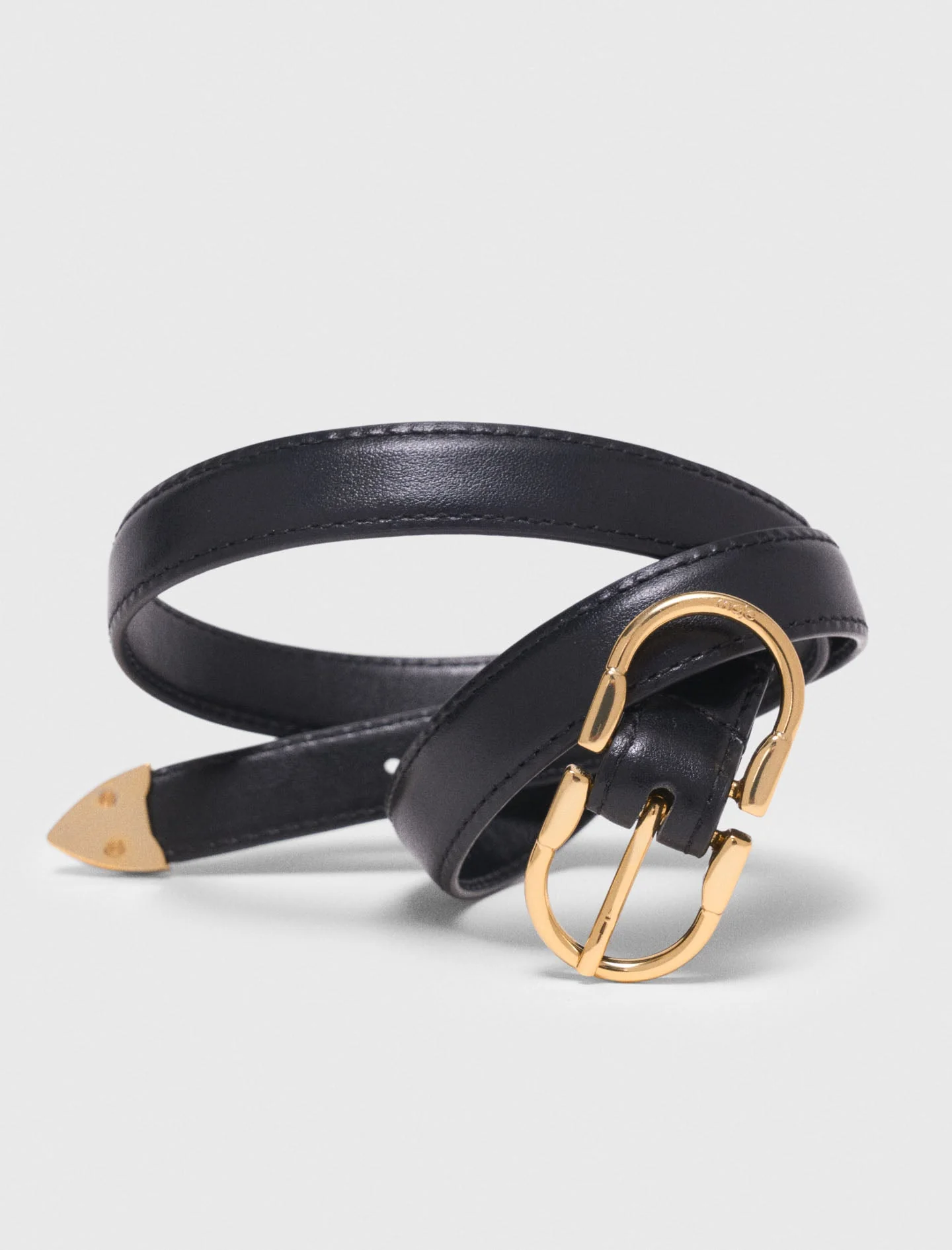Double-Buckle Leather Belt Black - Image 6