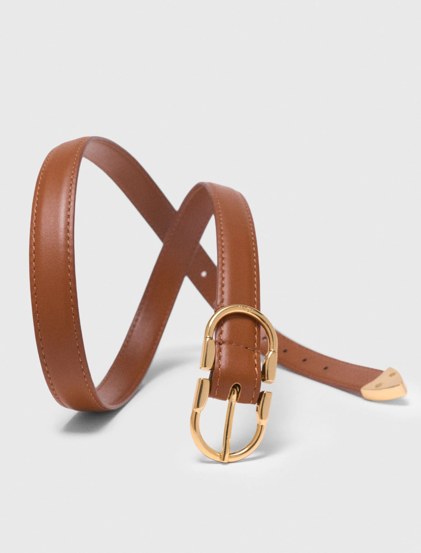Double-Buckle Leather Belt Camel - Image 3