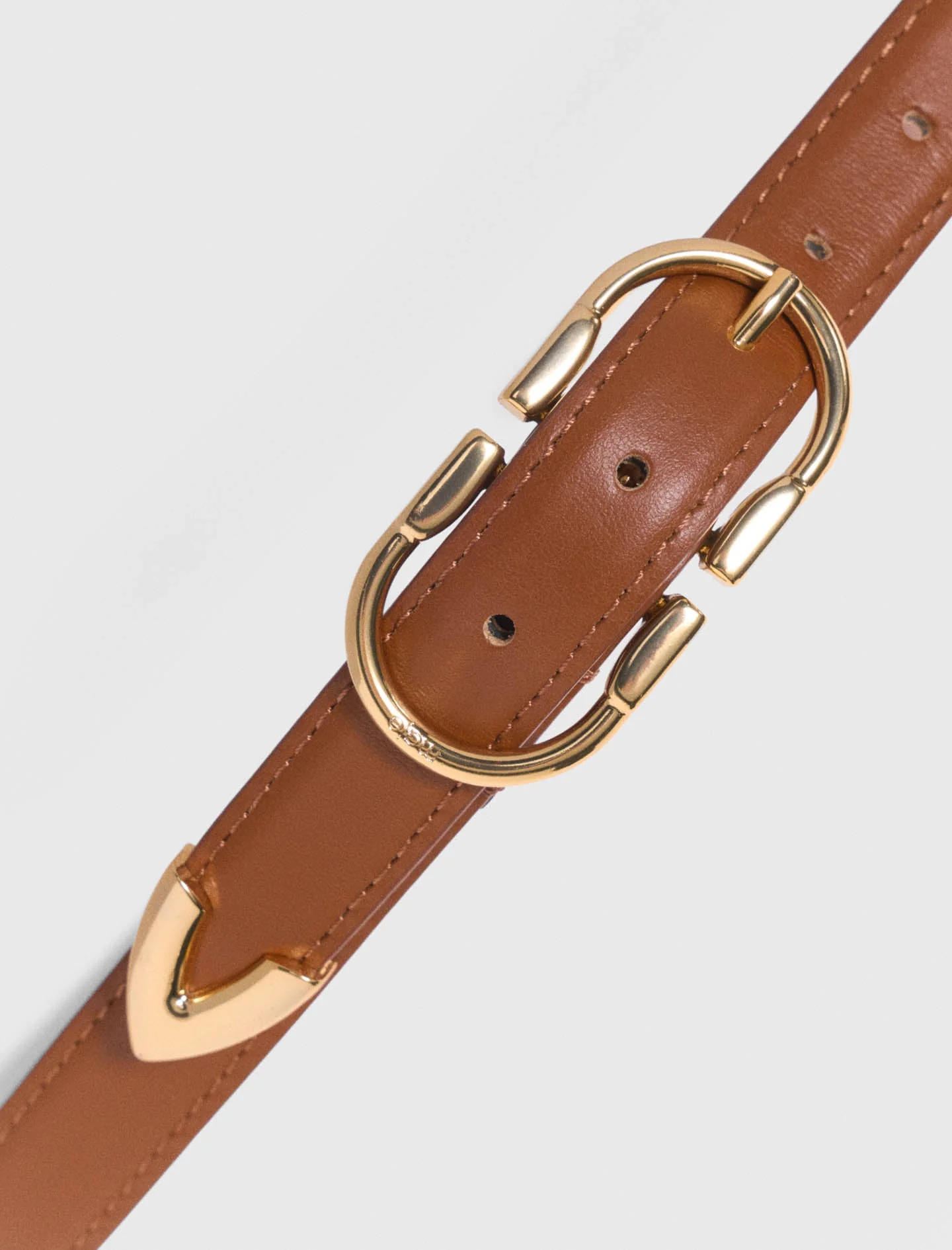 Double-Buckle Leather Belt Camel - Image 4