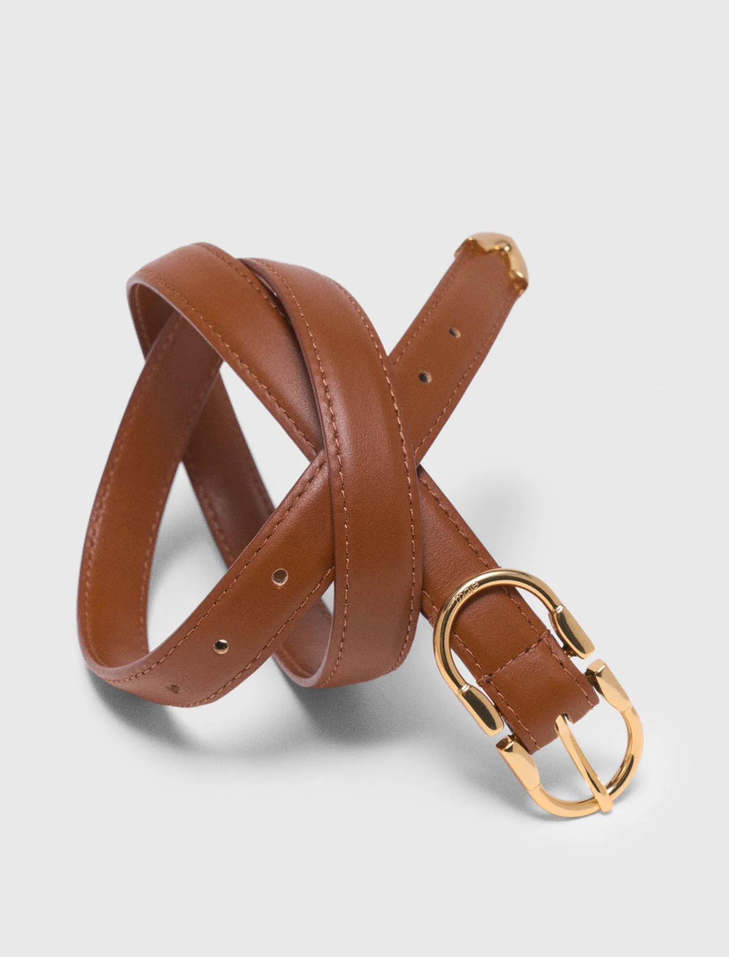 Double-Buckle Leather Belt Camel - Image 5