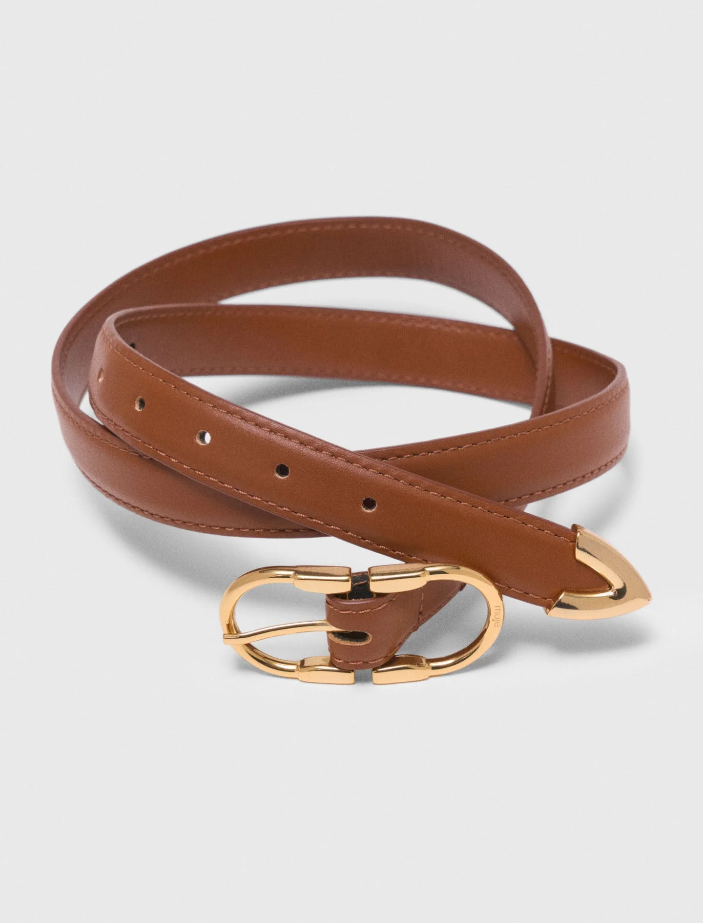 Double-Buckle Leather Belt Camel - Image 6