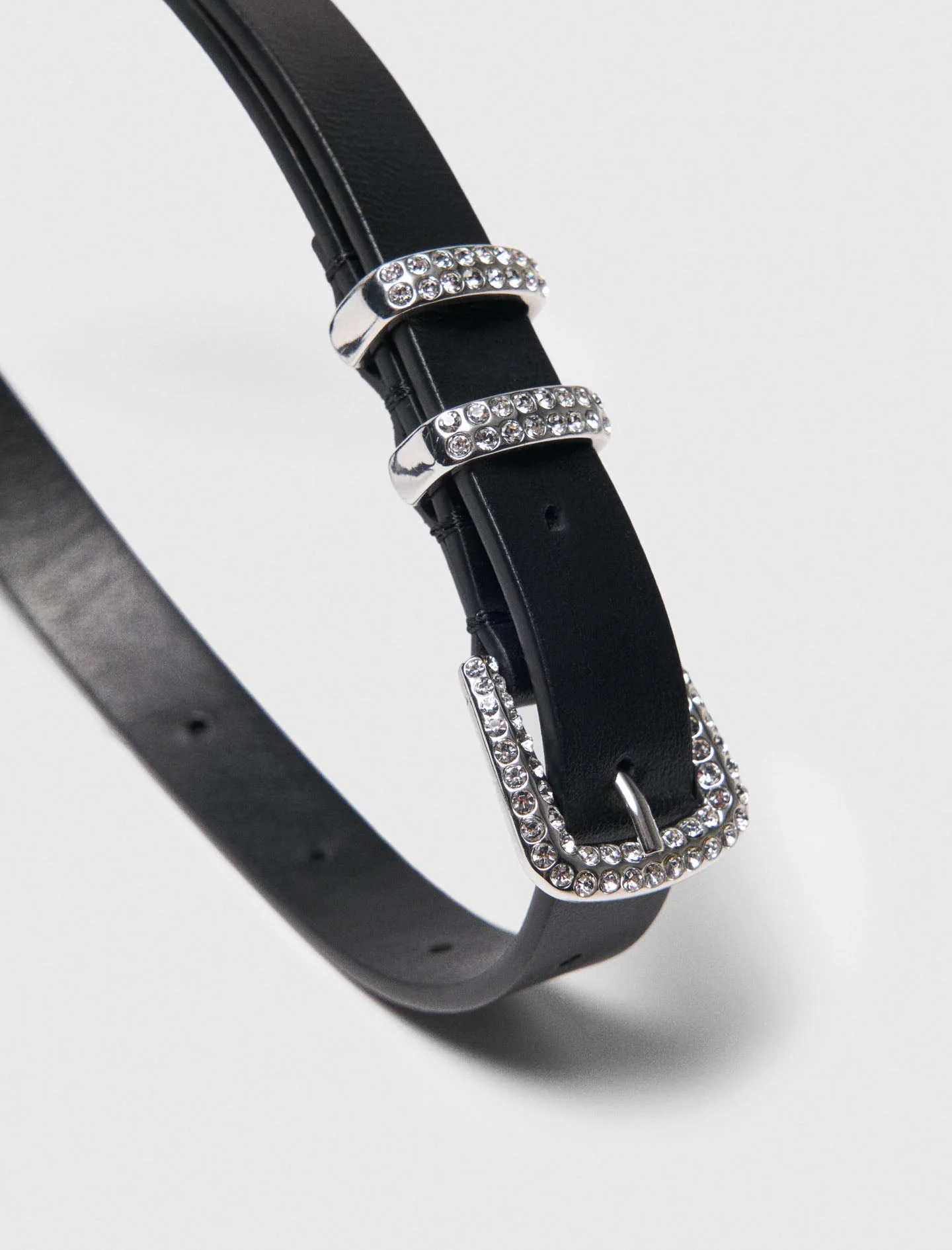Slim belt with diamanté buckle Black - Image 5