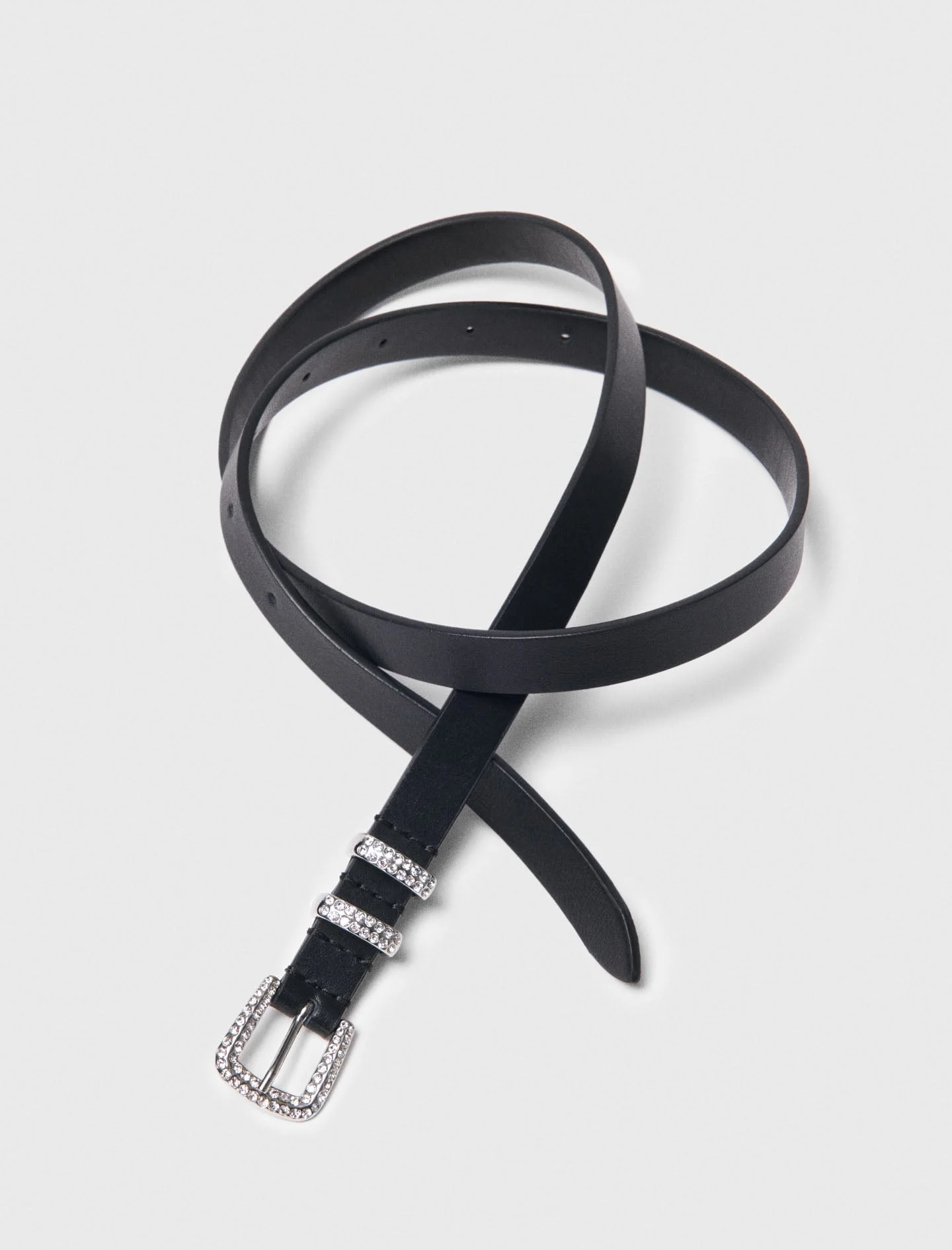 Slim belt with diamanté buckle Black - Image 6
