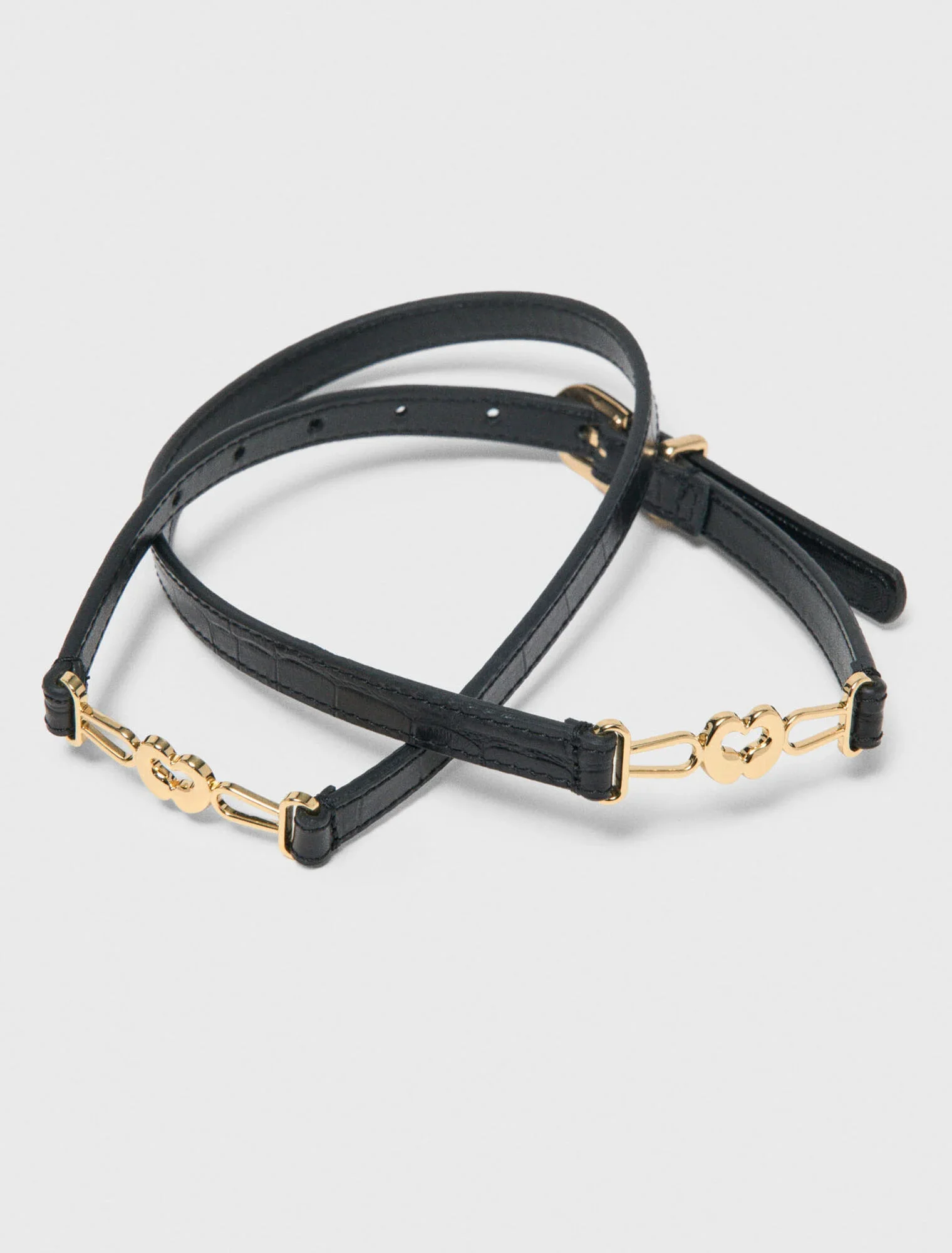 Slim Croc-Effect Leather Belt Black - Image 3