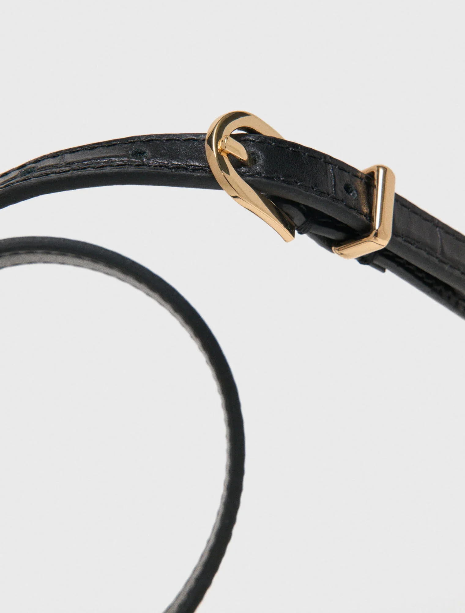 Slim Croc-Effect Leather Belt Black - Image 4