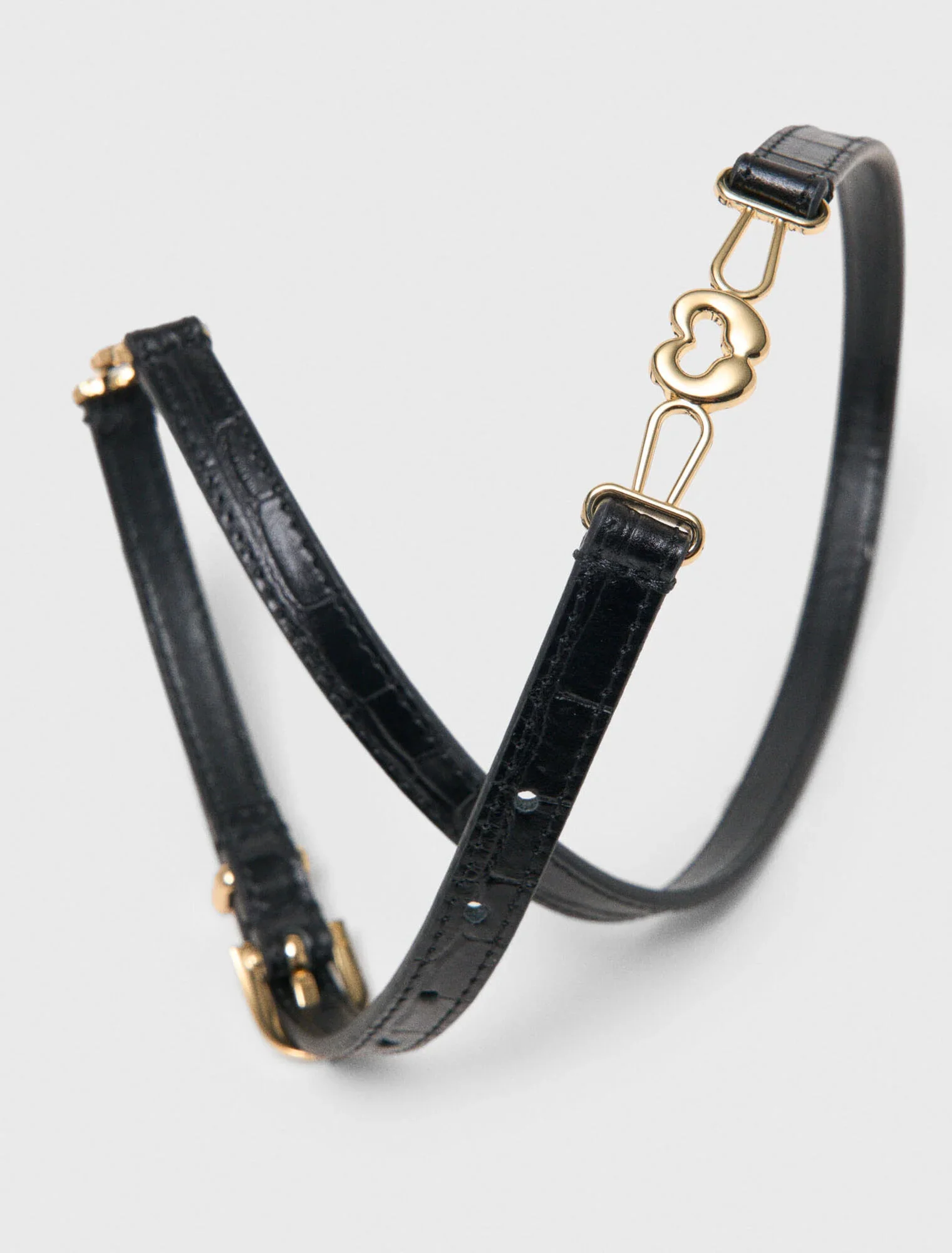 Slim Croc-Effect Leather Belt Black - Image 5
