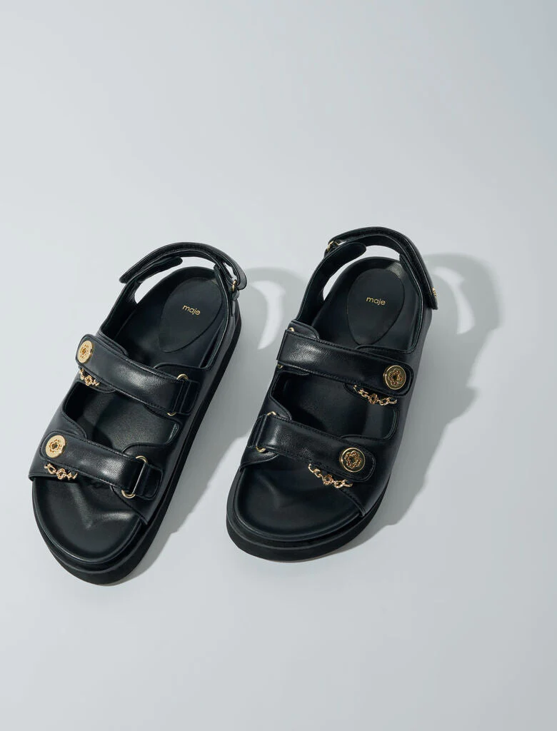 Flat leather sandals Black - Image 3