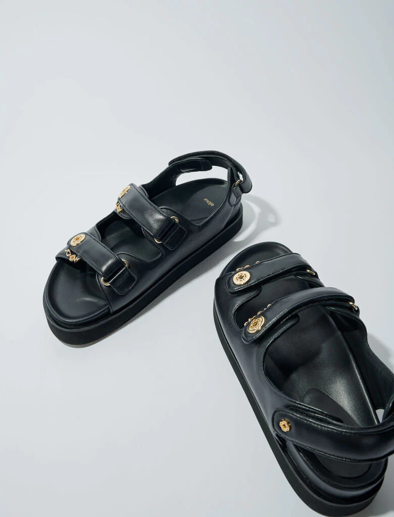 Flat leather sandals Black - Image 5
