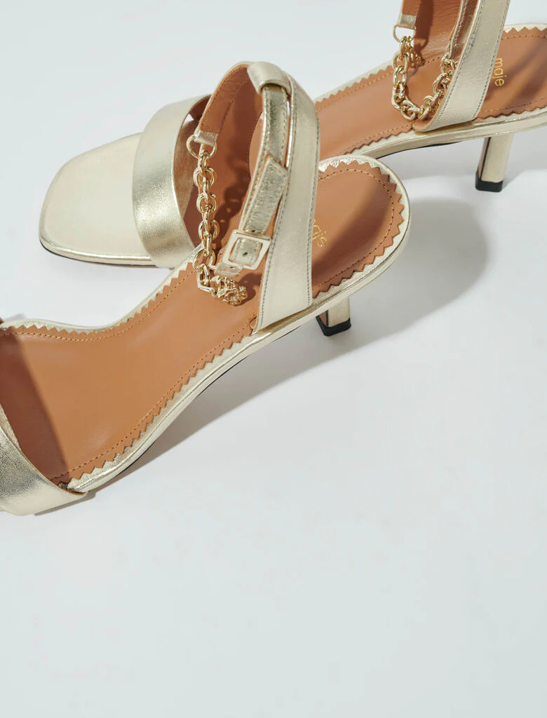 Gold metallic leather sandals Light Gold - Image 5