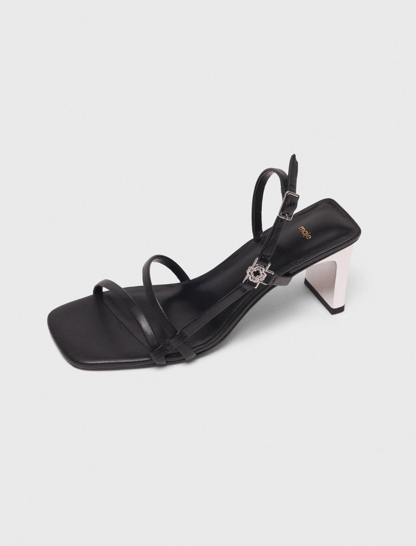 Strappy sandals with metallic heel Black - Image 7
