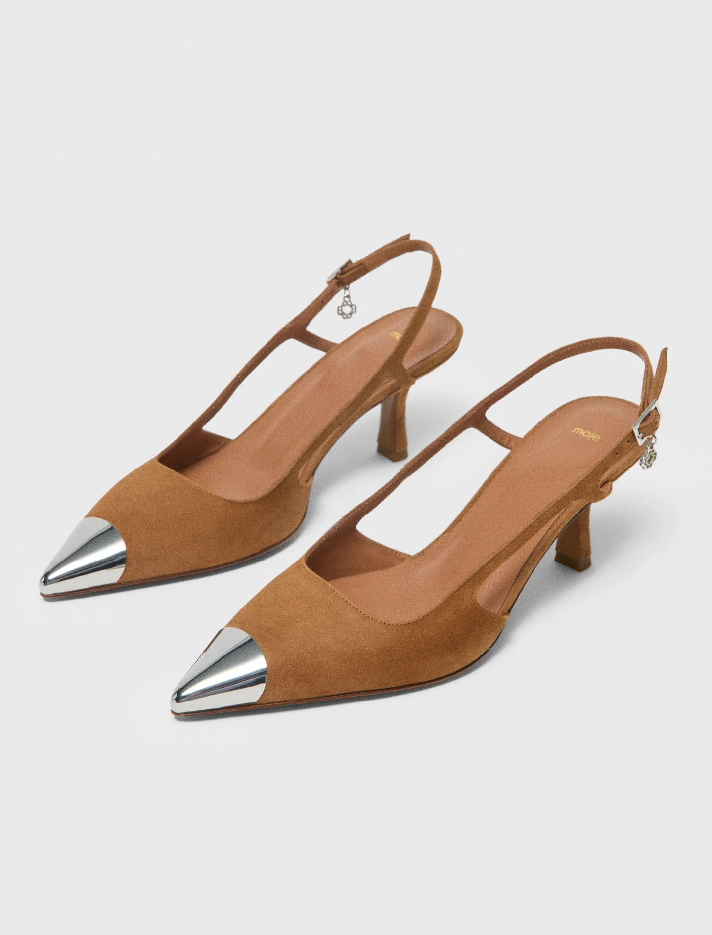 Metallic-Toe Suede Pumps Camel - Image 3