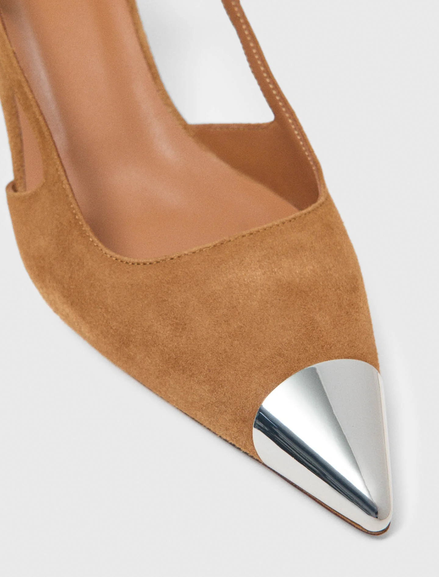 Metallic-Toe Suede Pumps Camel - Image 5