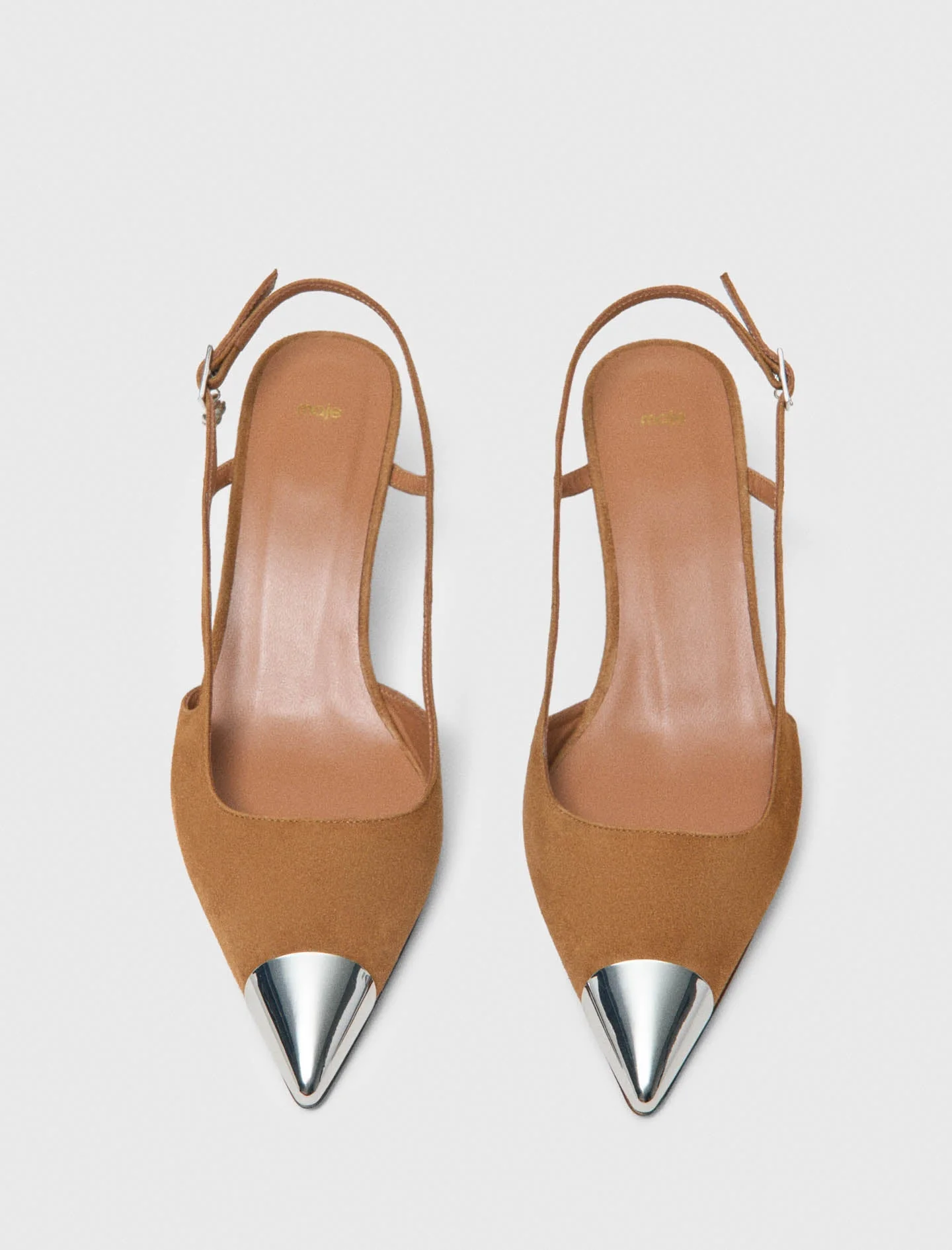Metallic-Toe Suede Pumps Camel - Image 6