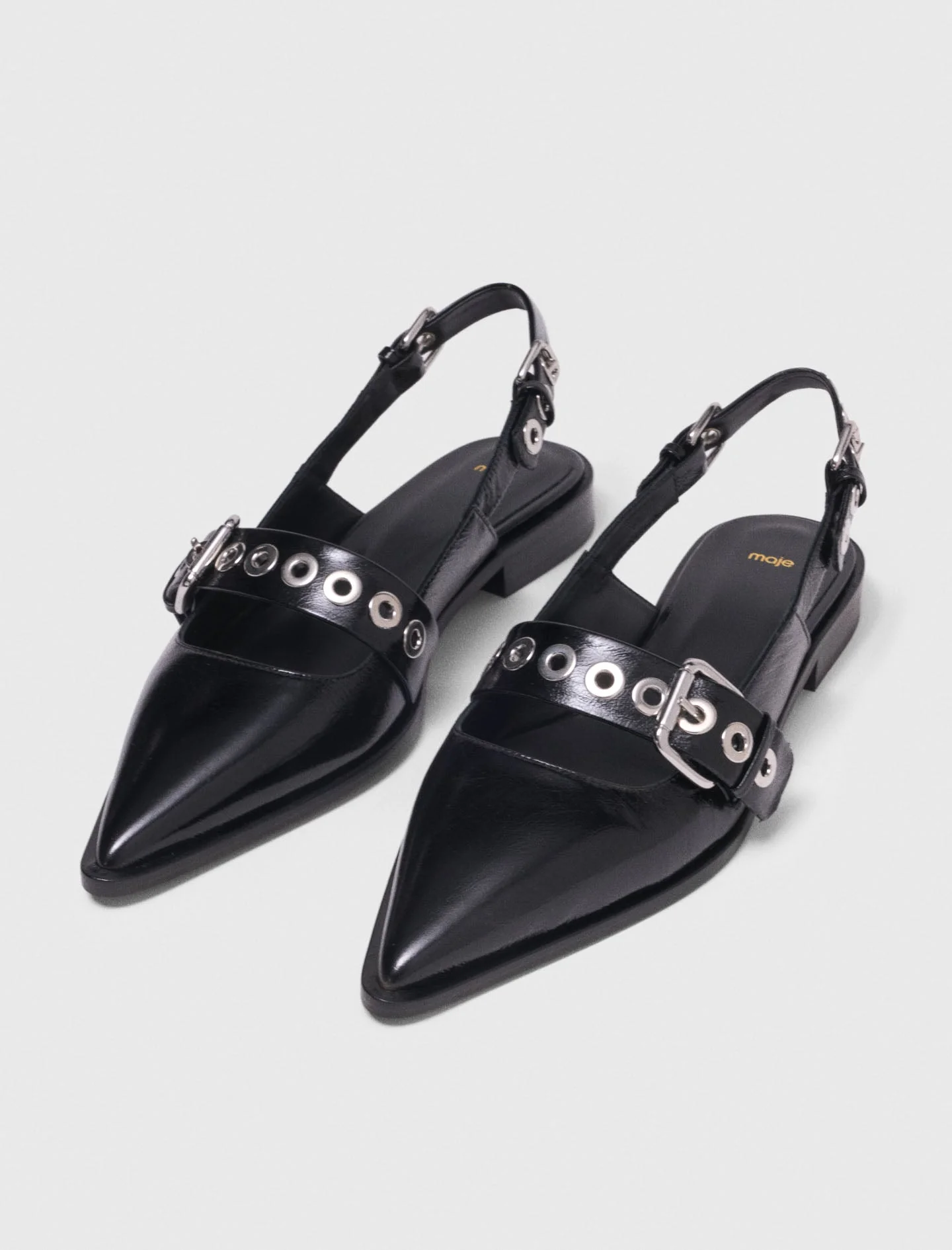 Flat Leather Strap Slingbacks Black - Image 3