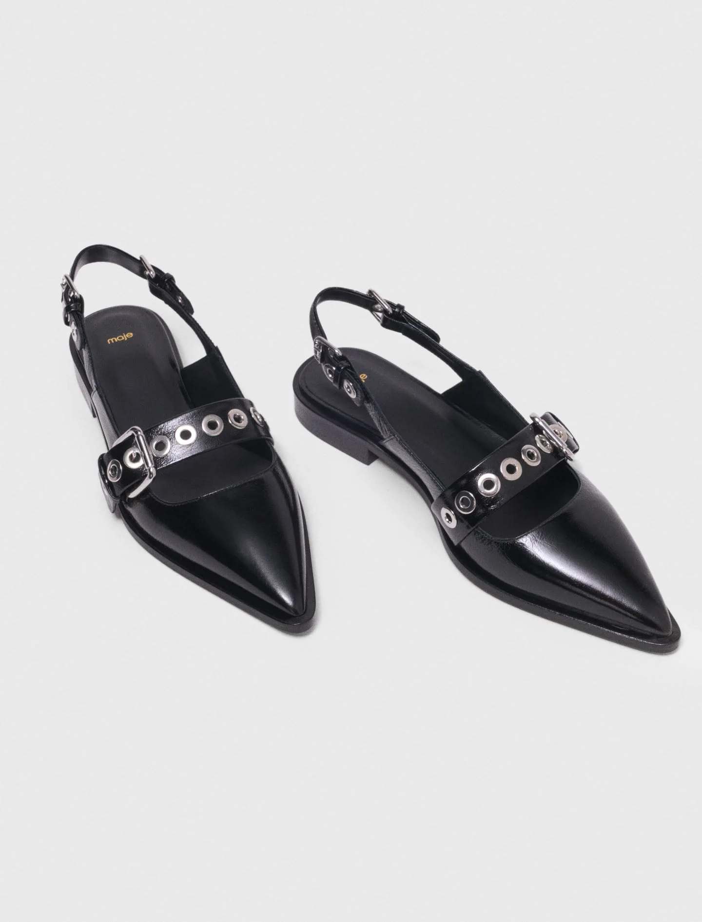 Flat Leather Strap Slingbacks Black - Image 4