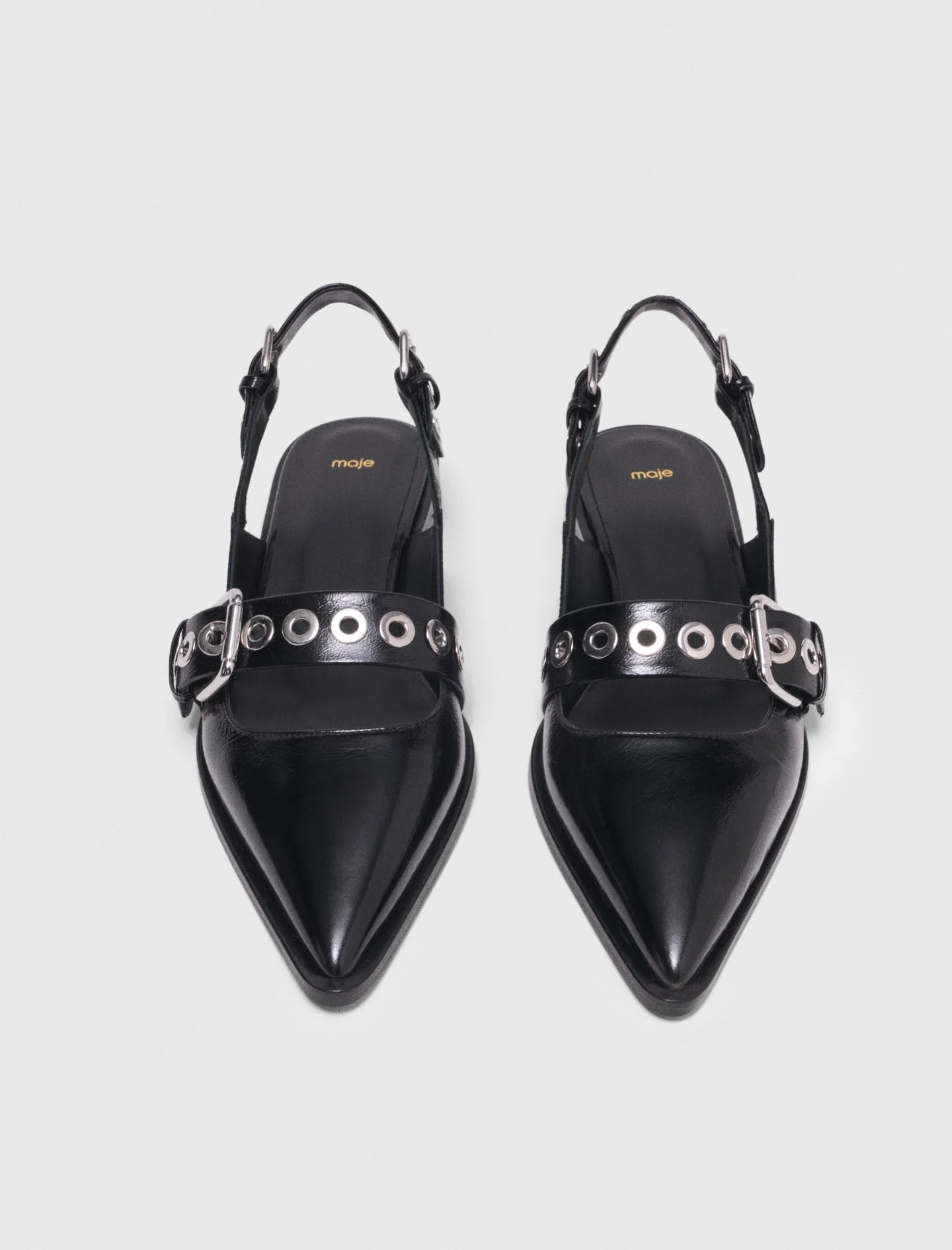 Flat Leather Strap Slingbacks Black - Image 6