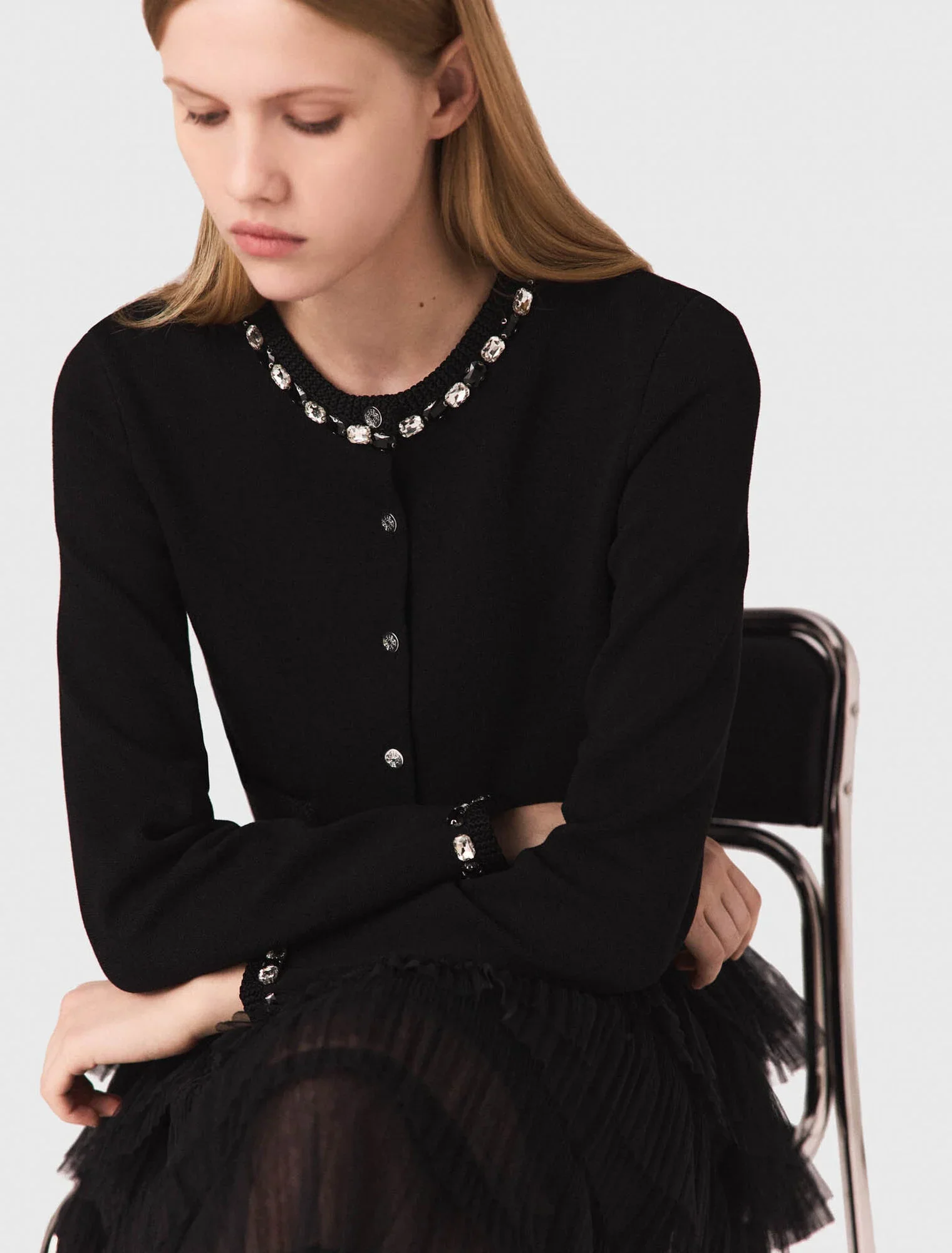 Cropped jewellery detail cardigan Black - Image 5