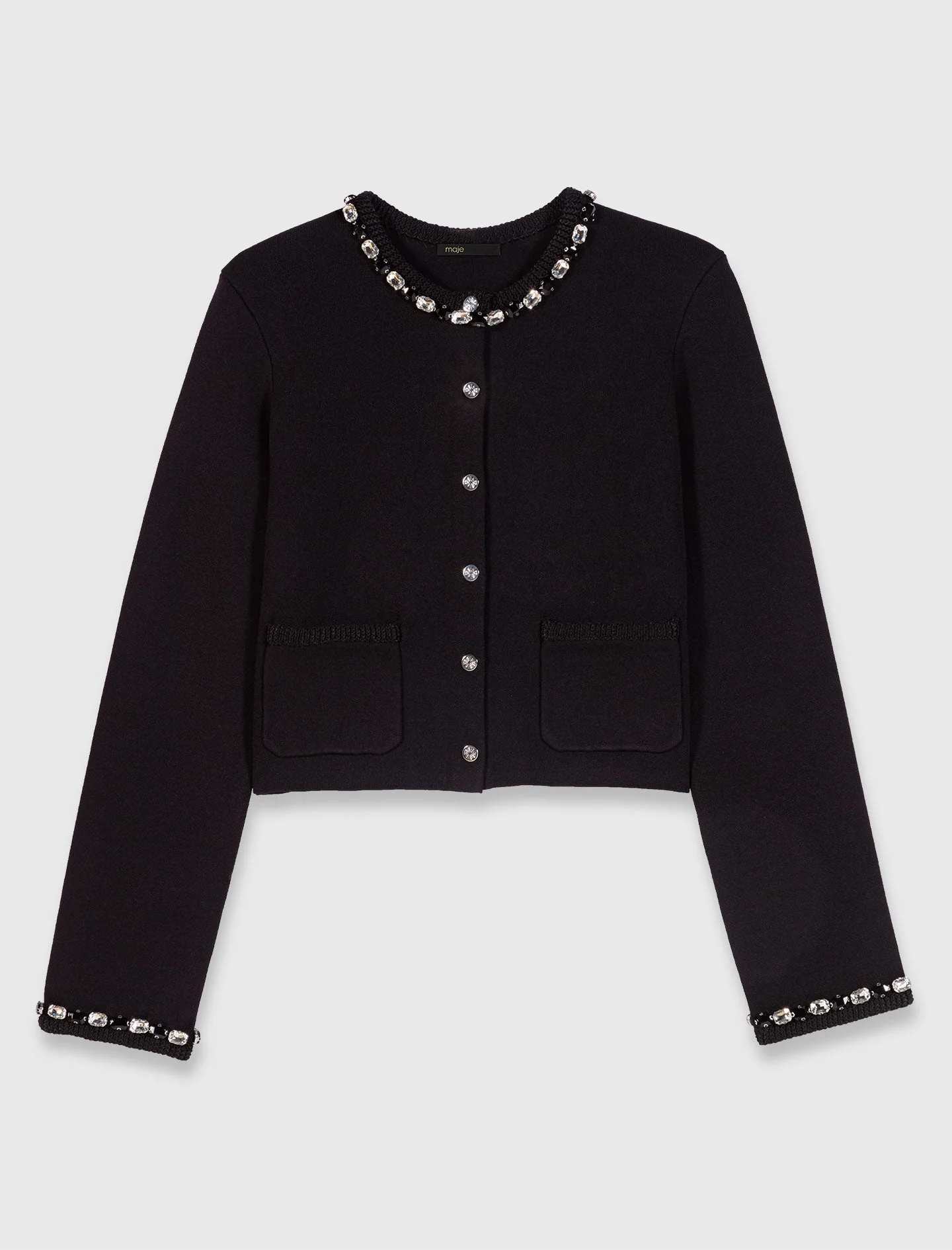 Cropped jewellery detail cardigan Black - Image 6