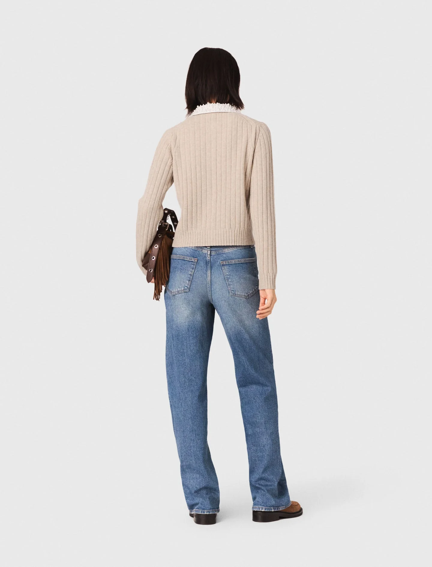 Cardigan With Removable Bead Collar Beige - Image 3