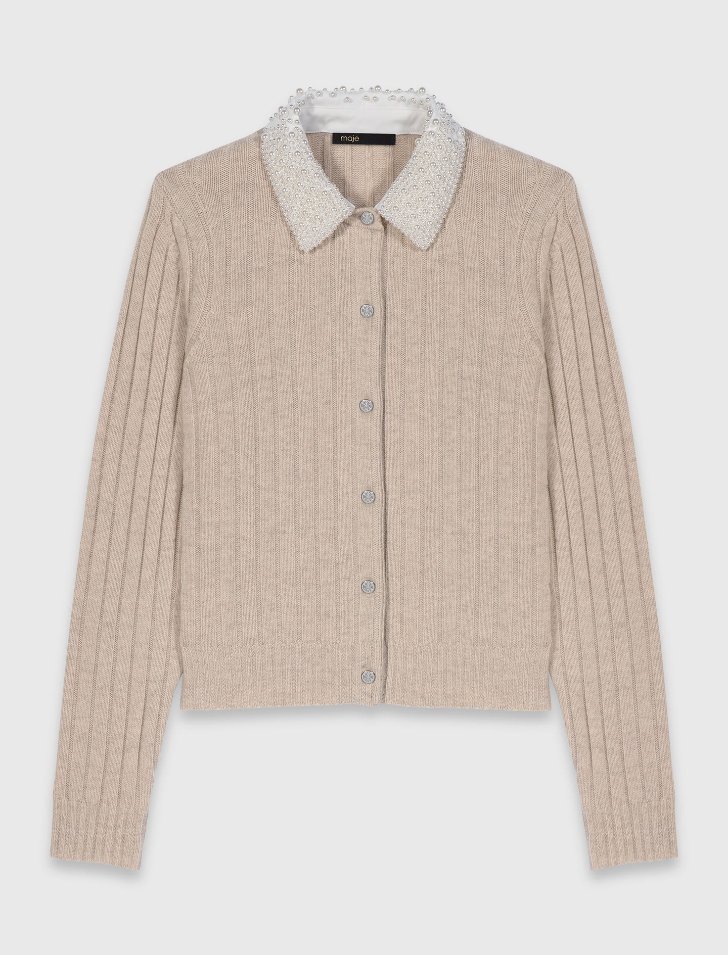 Cardigan With Removable Bead Collar Beige - Image 8