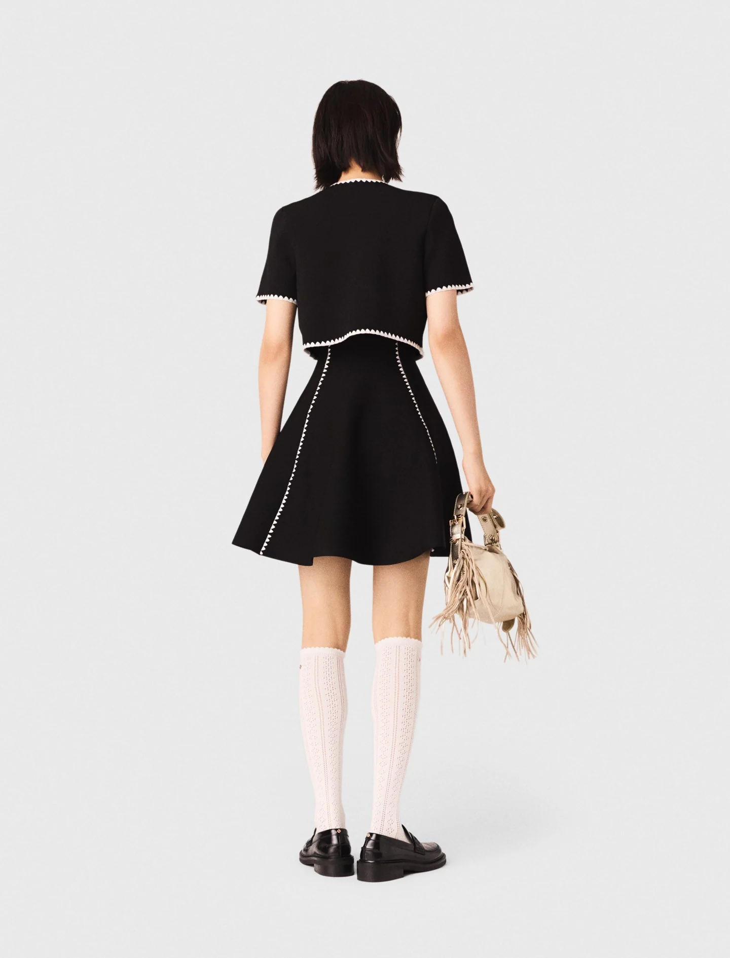 Topstitched Cropped Cardigan Black - Image 4