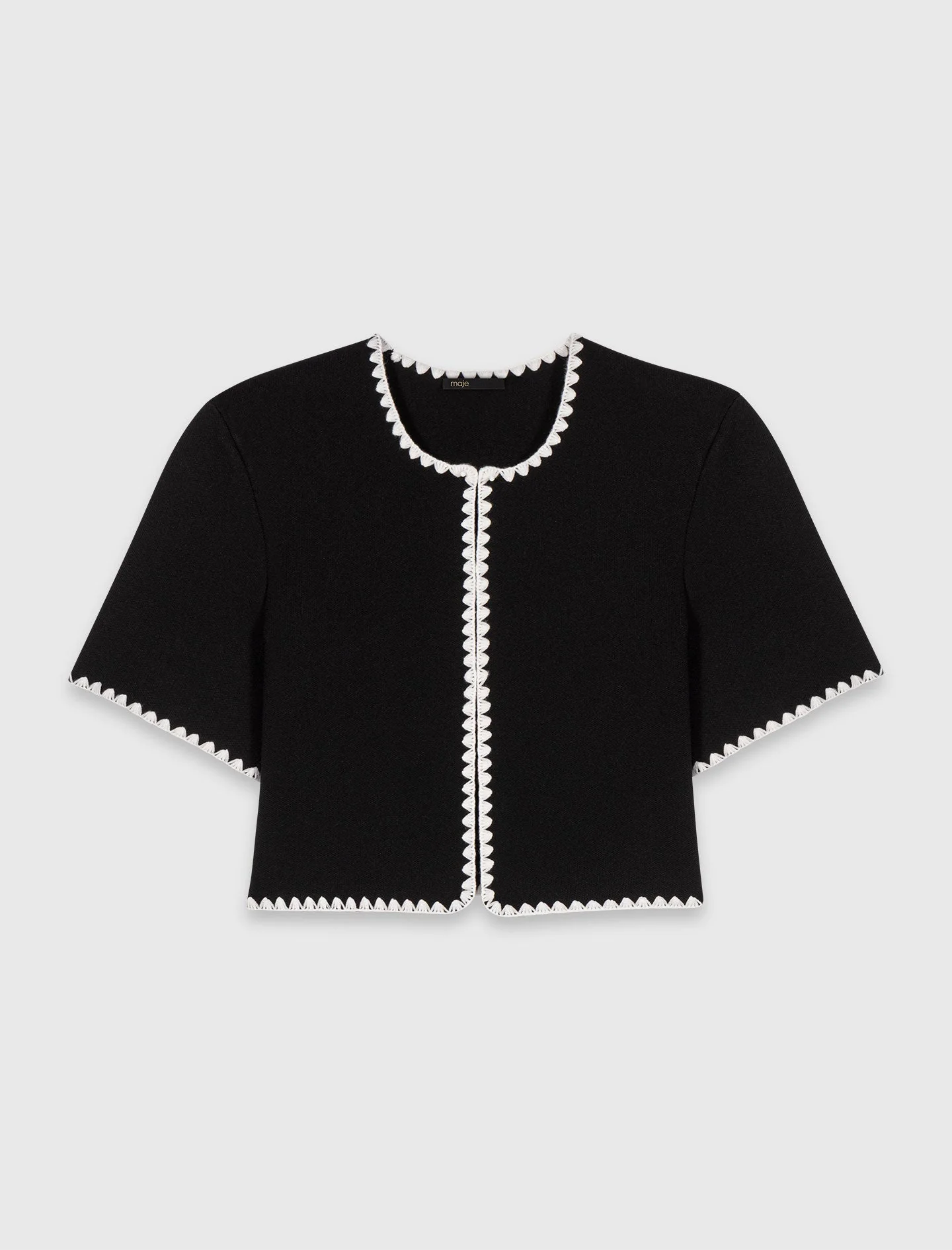 Topstitched Cropped Cardigan Black - Image 7