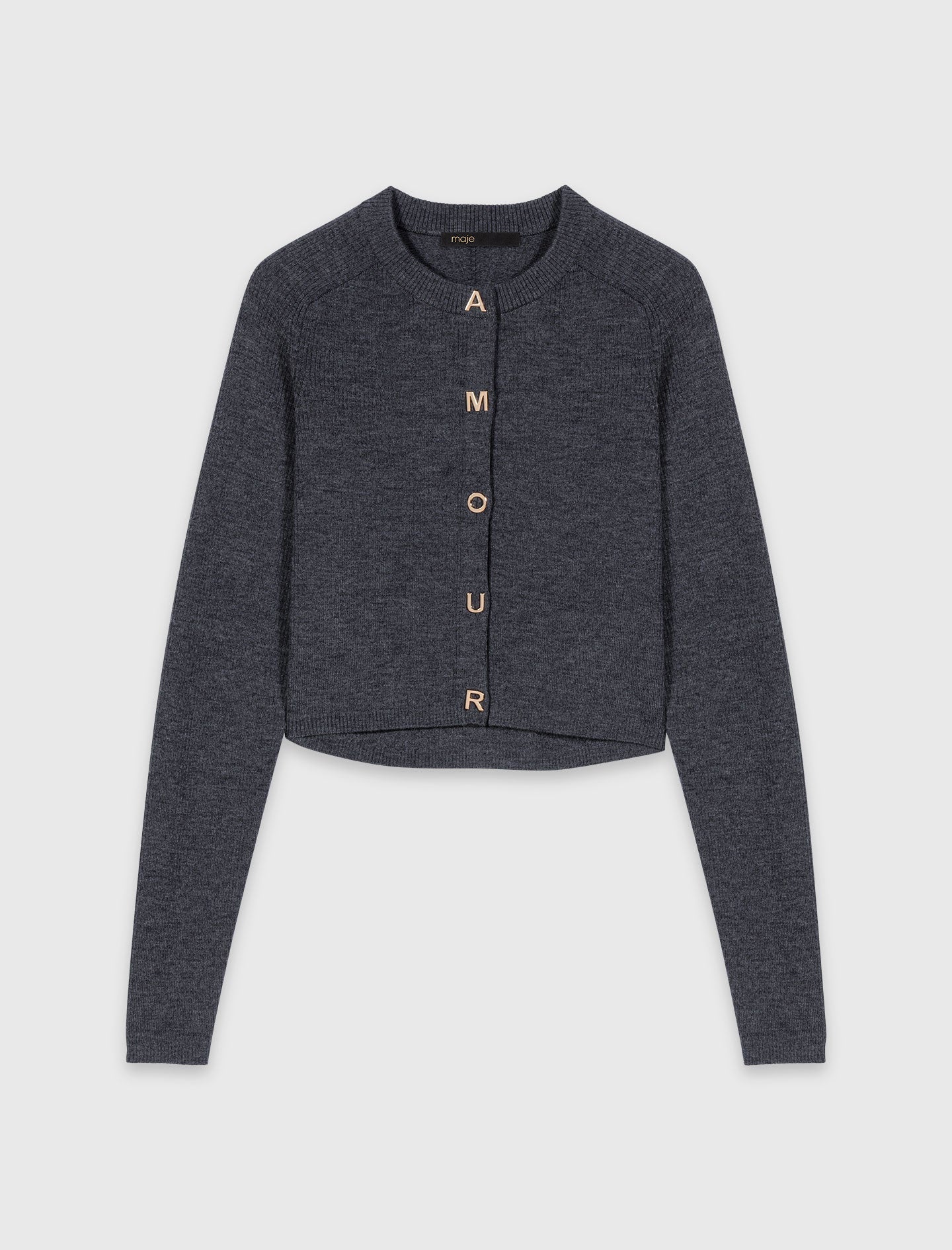 Round-Neck Rib Knit Cardigan Grey - Image 8