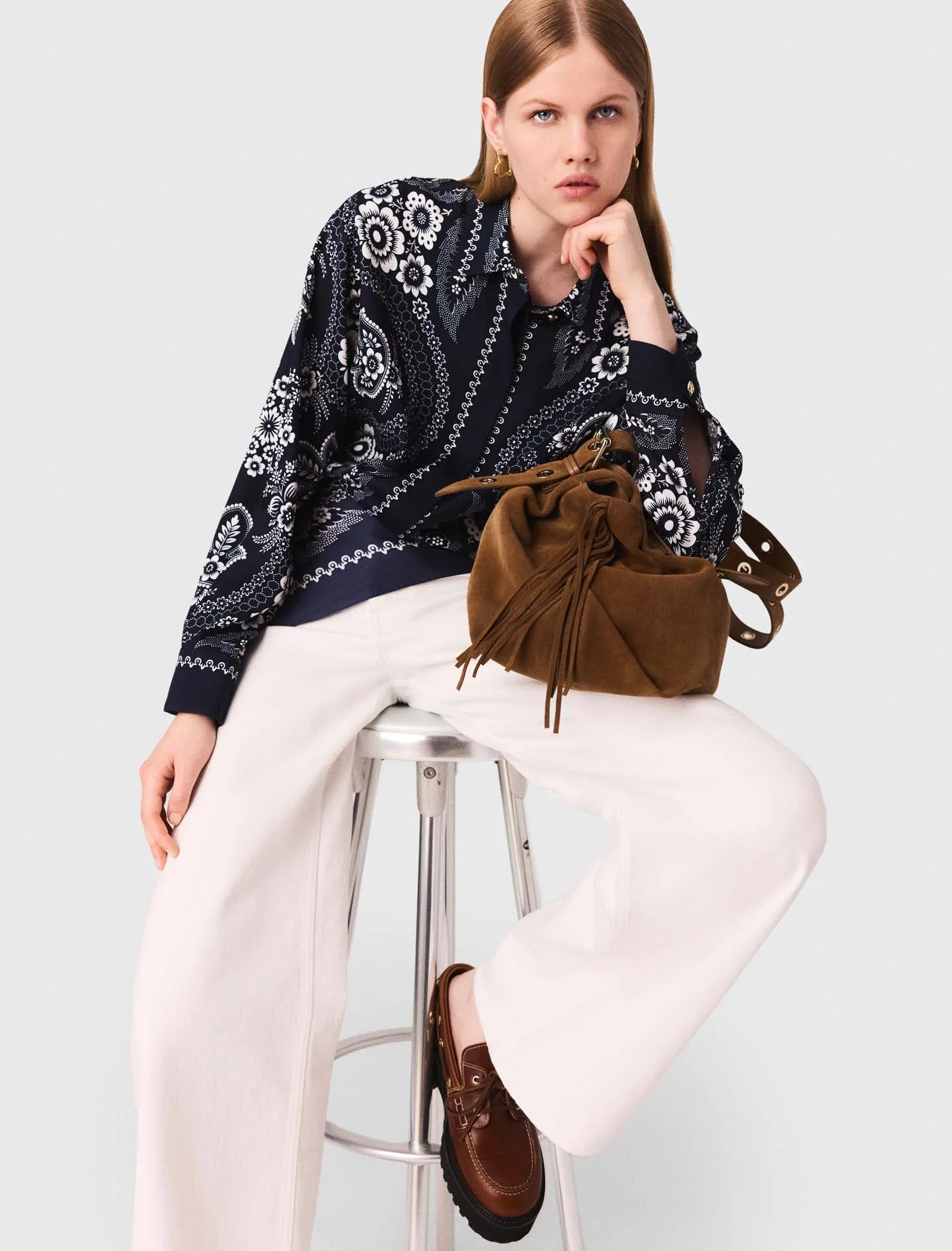 Flowing printed shirt Navy Bandana Print - Image 4