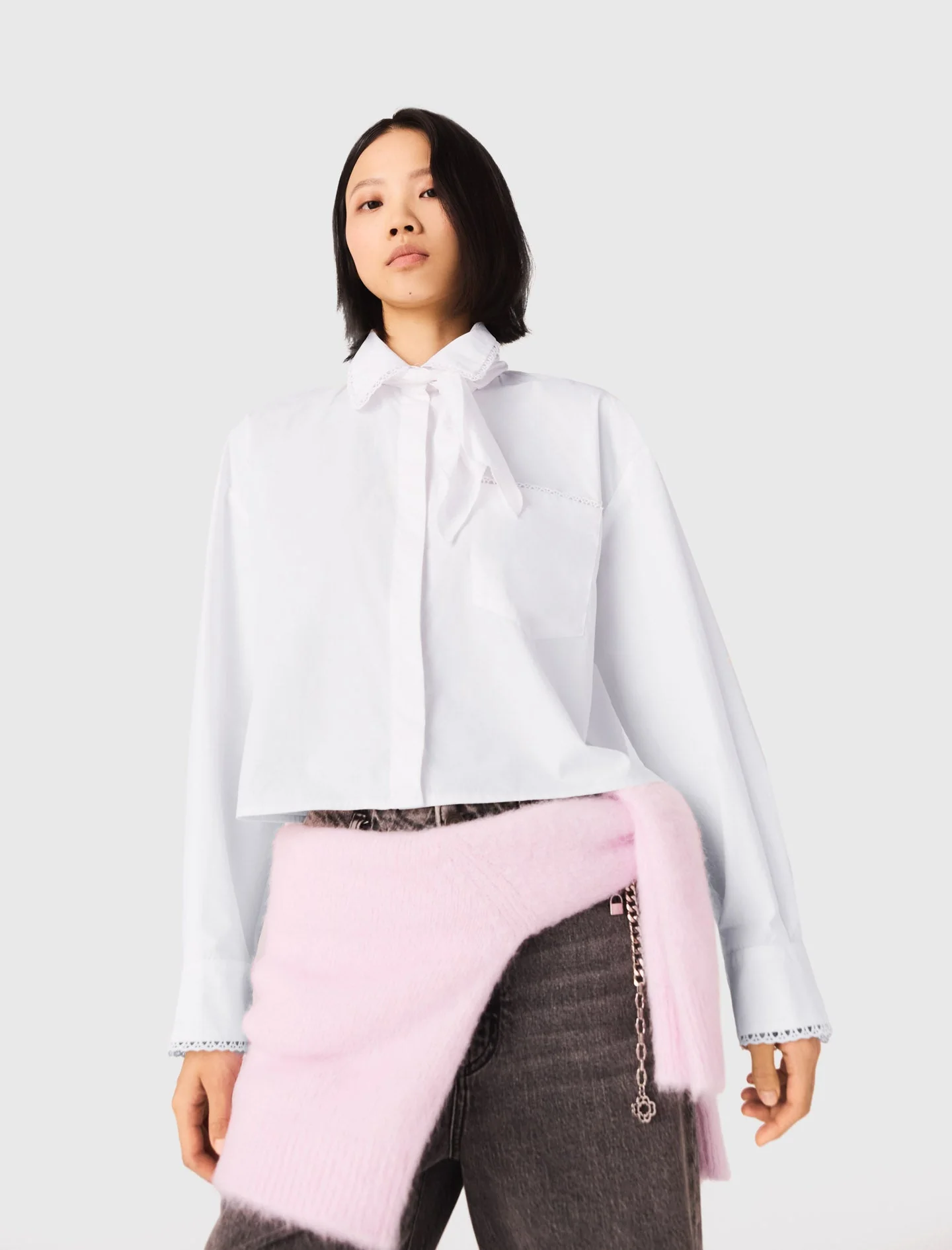 Crochet Collar Shirt White - Image 4