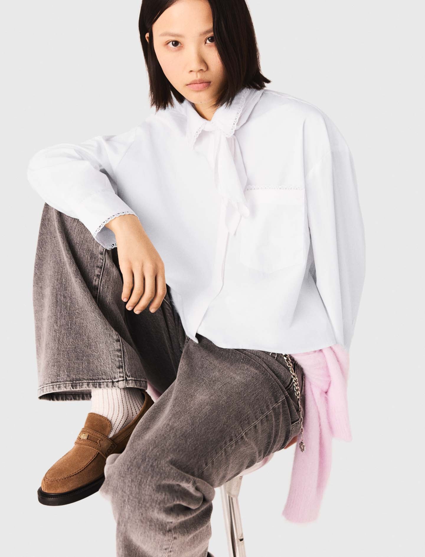 Crochet Collar Shirt White - Image 5