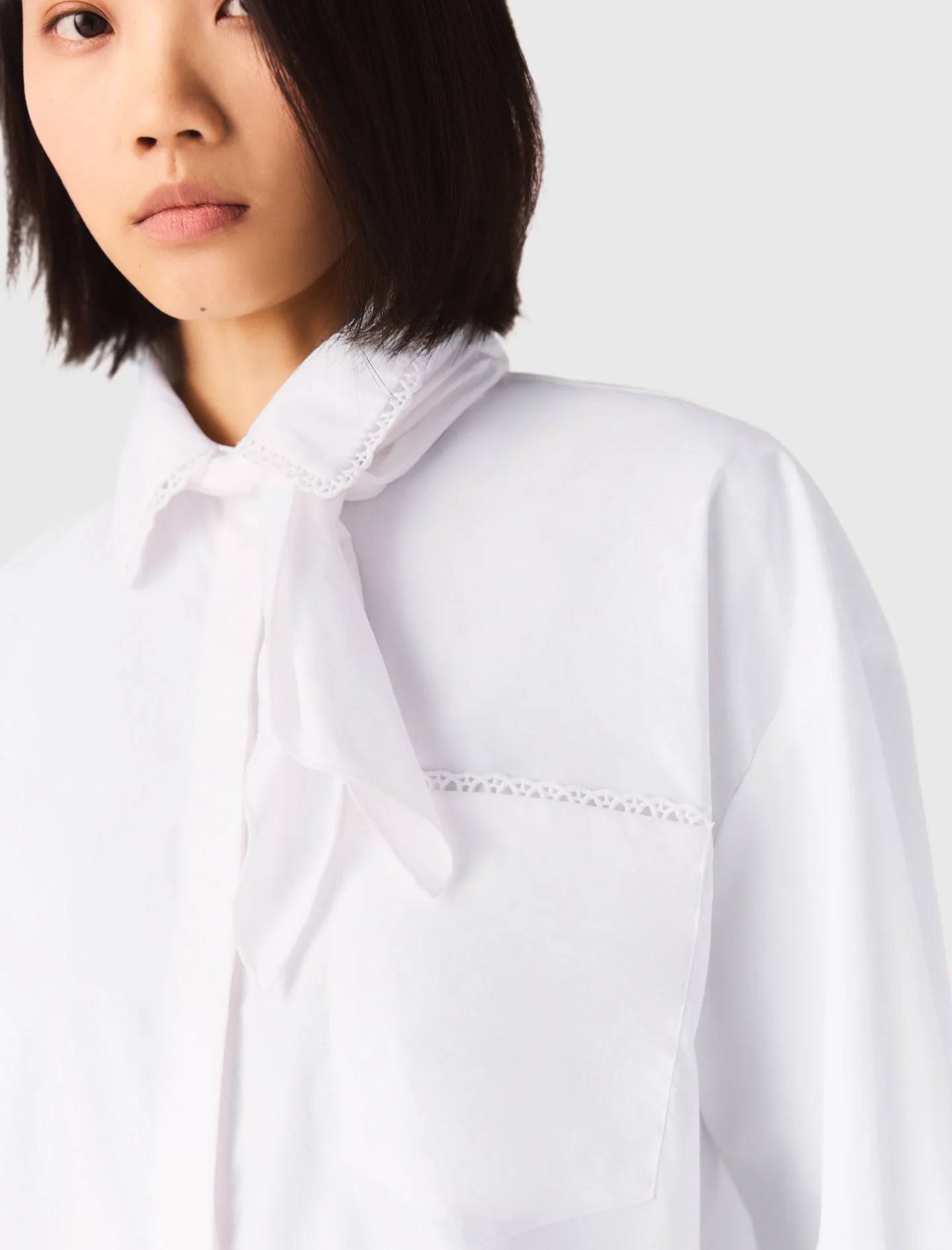 Crochet Collar Shirt White - Image 6