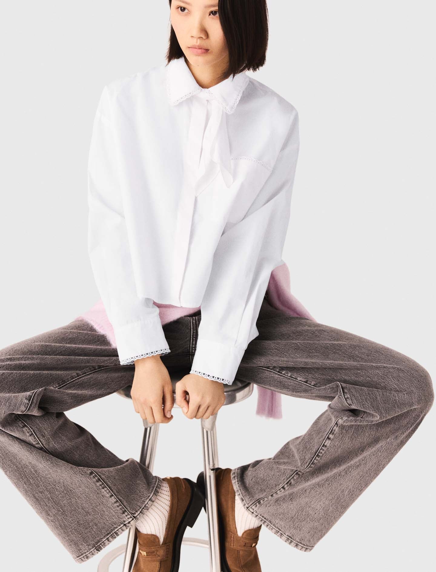 Crochet Collar Shirt White - Image 7