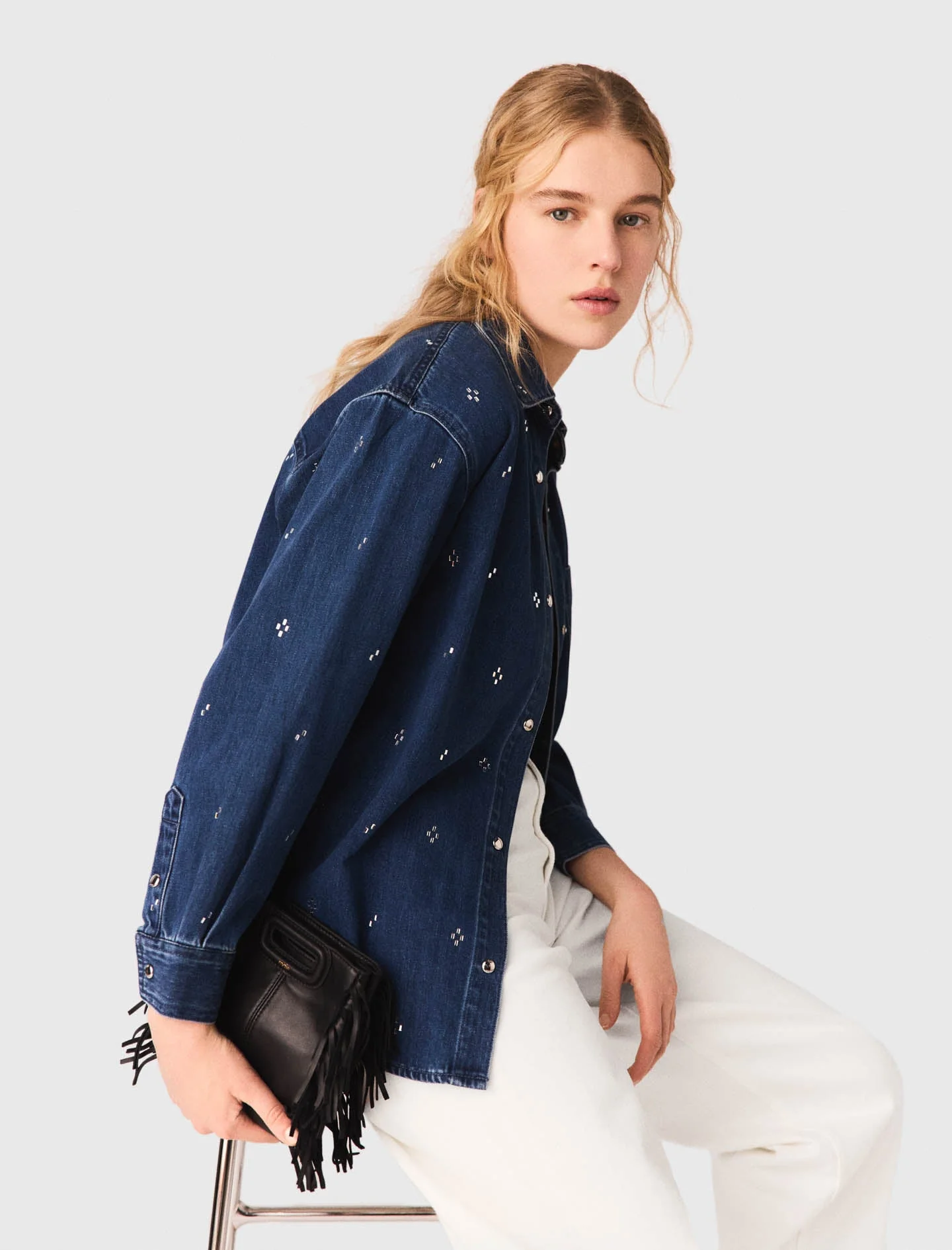 Rhinestone denim shirt - Image 3