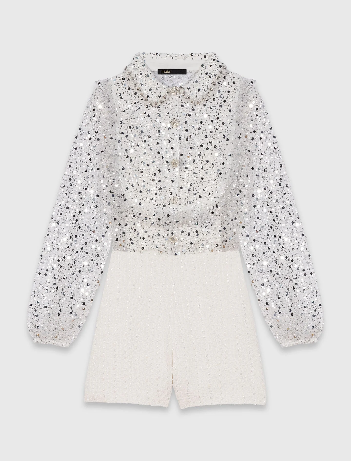 Tweed Playsuit Ecru - Image 7