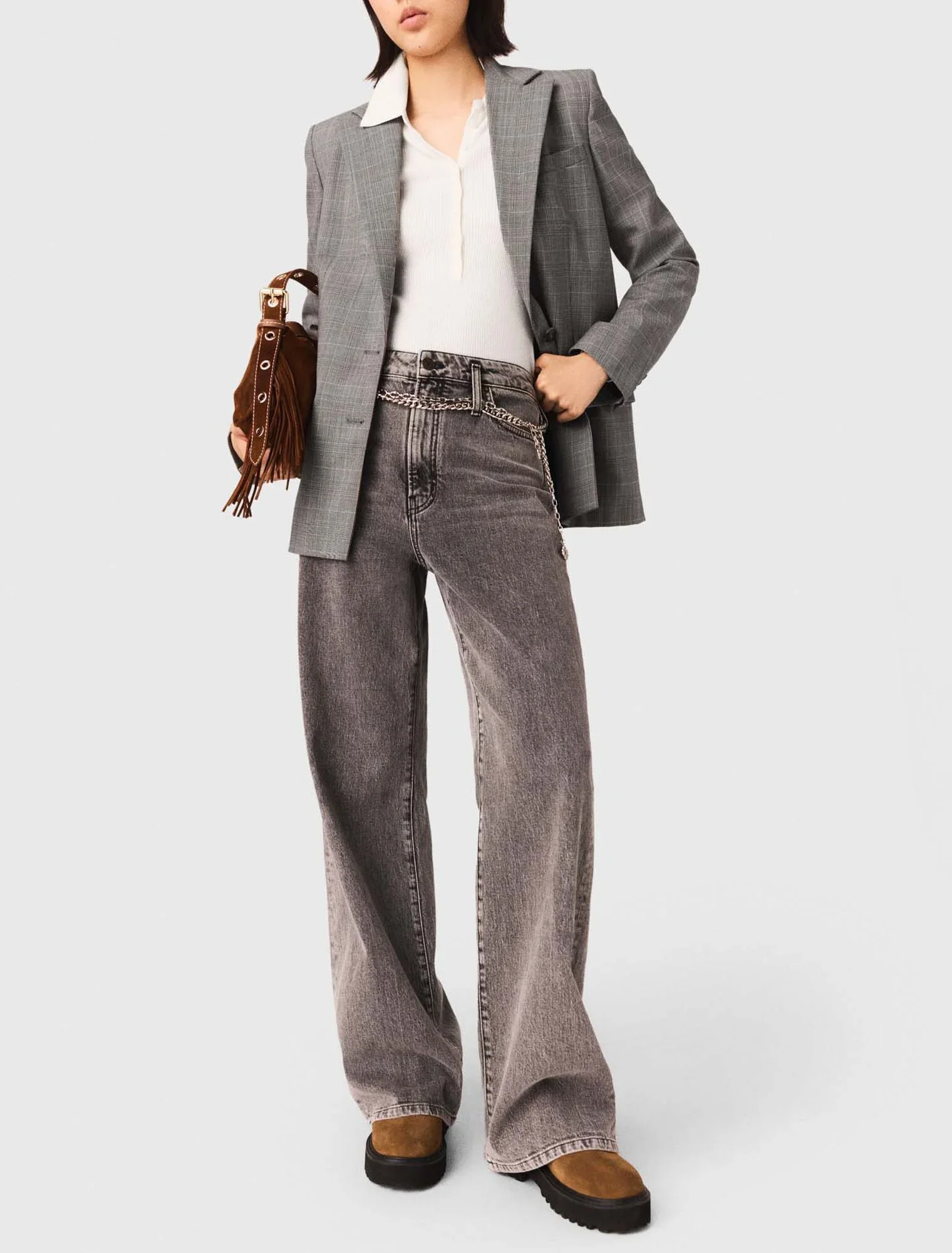 Wide-leg jeans with chain-link belt Grey - Image 4