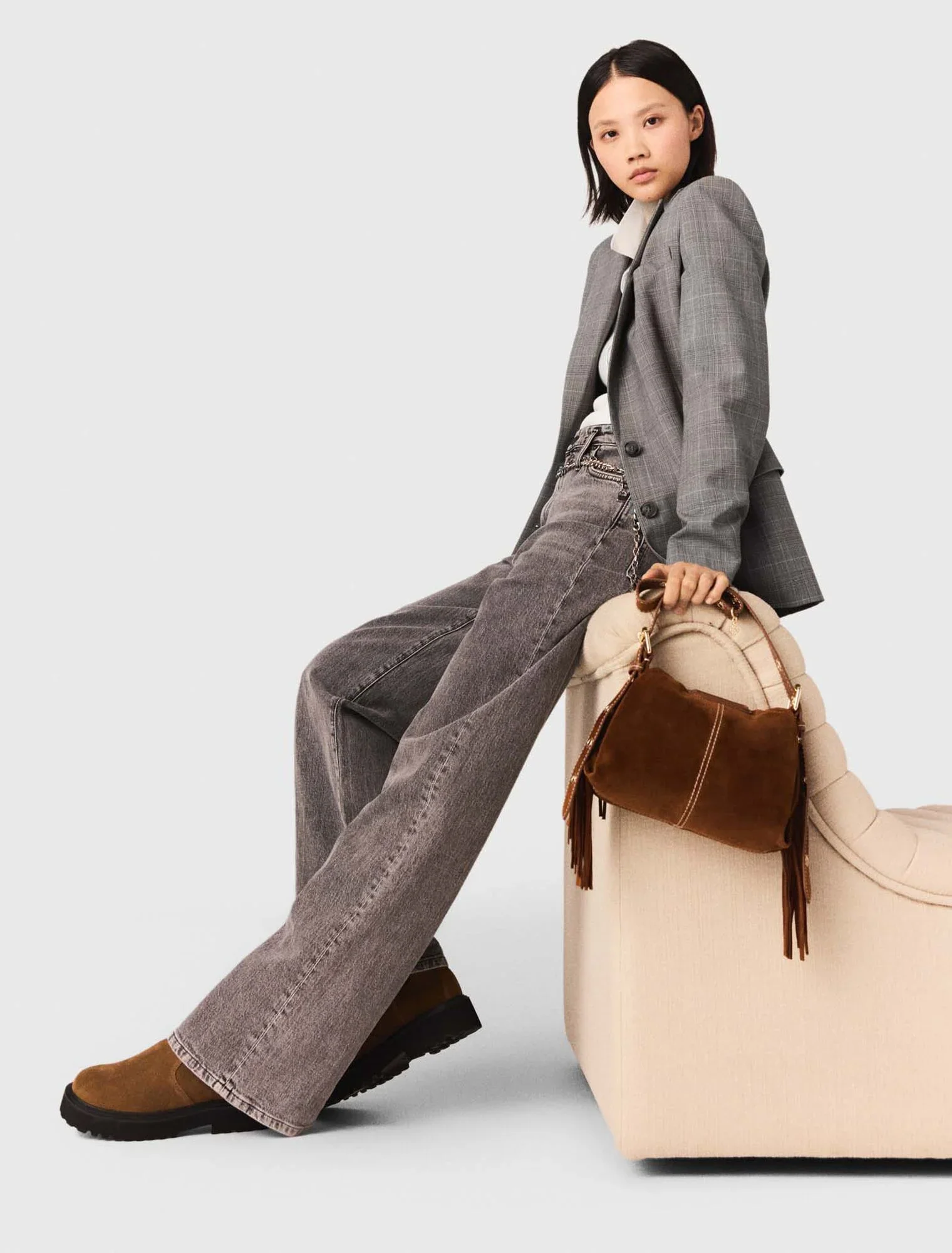 Wide-leg jeans with chain-link belt Grey - Image 5