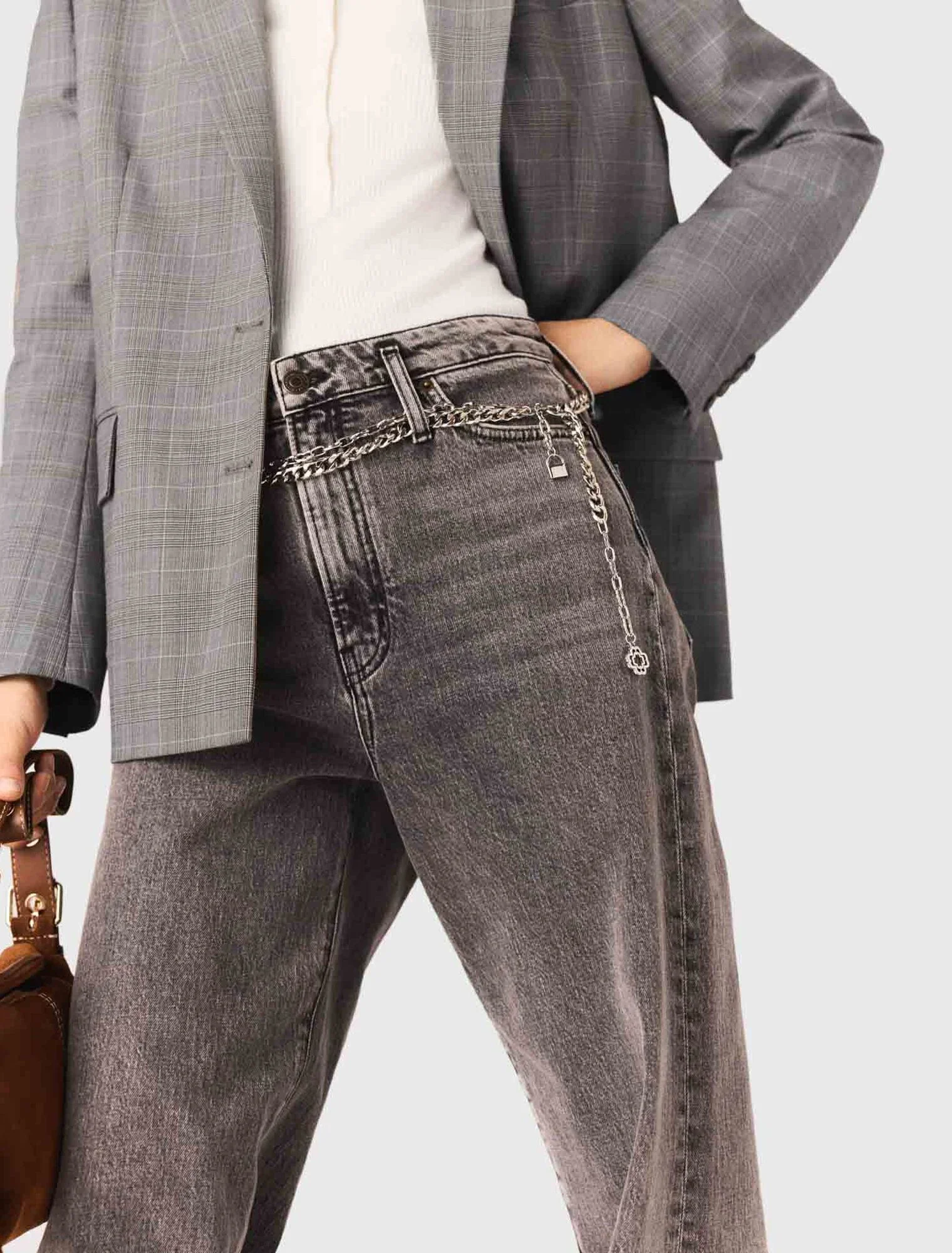 Wide-leg jeans with chain-link belt Grey - Image 6