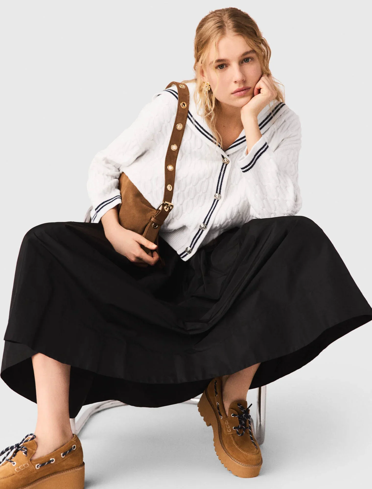 Long skirt with contrast waistband Black - Image 5