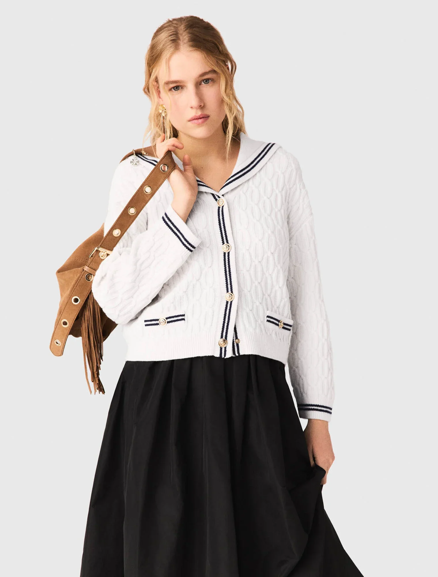 Long skirt with contrast waistband Black - Image 6