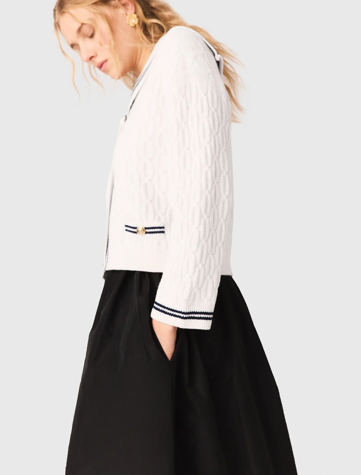 Long skirt with contrast waistband Black - Image 7